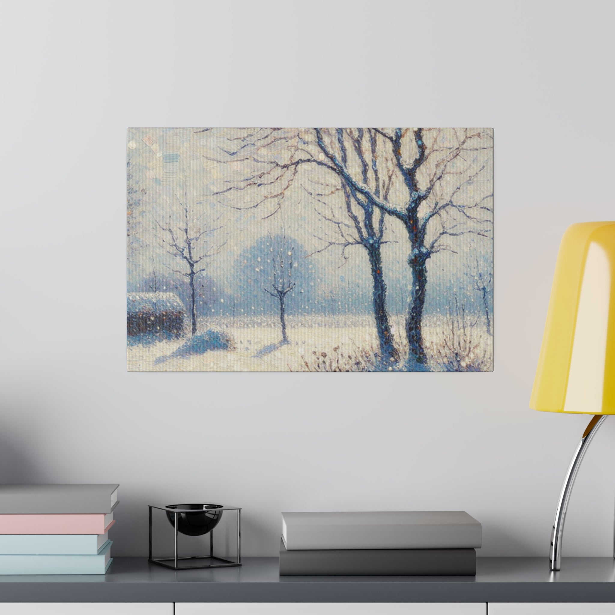 Snowscape Painting | Snowy Field Landscape | Winter Scene Wall Art Canvas