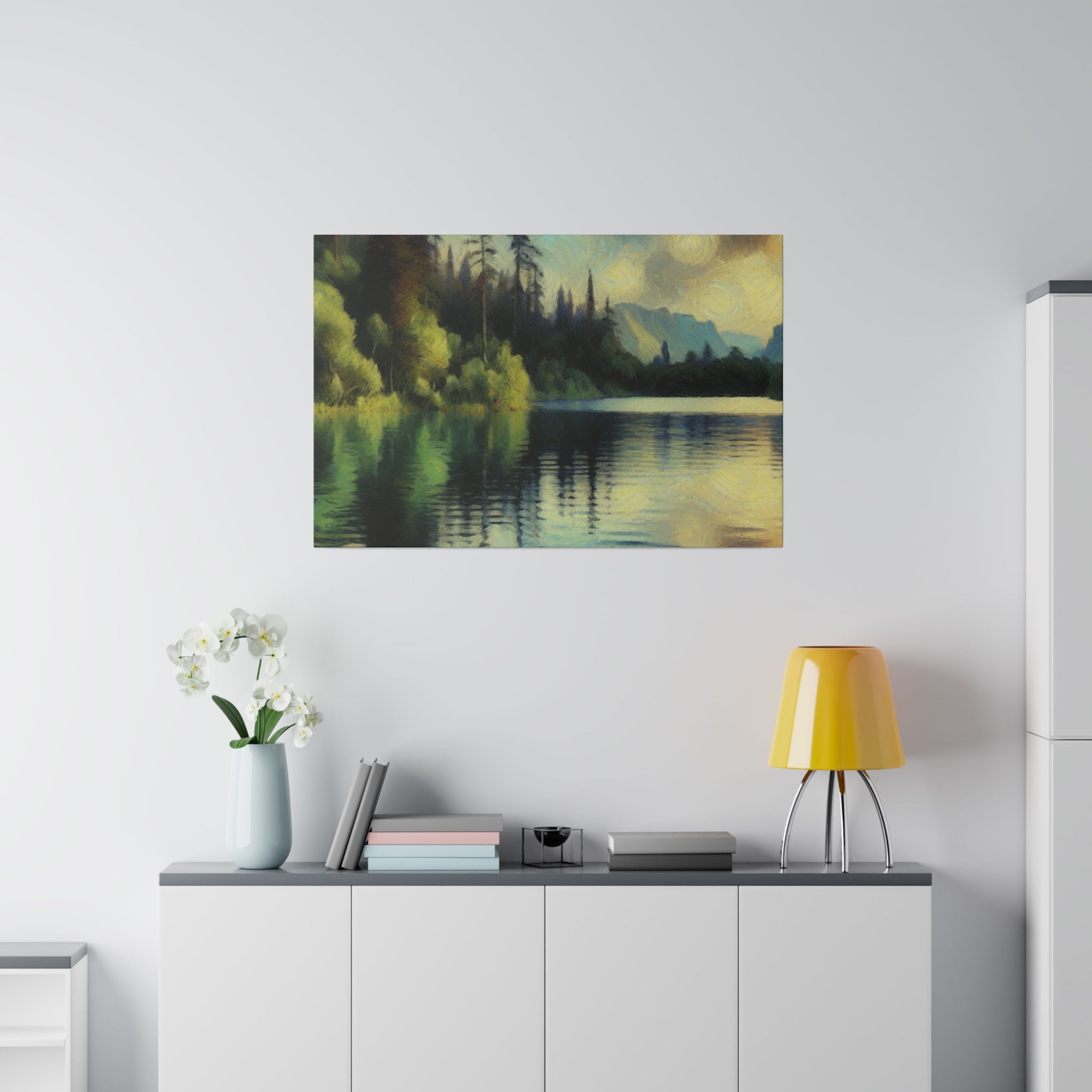 Serene Waterscape Reverie Lake Painting Canvas