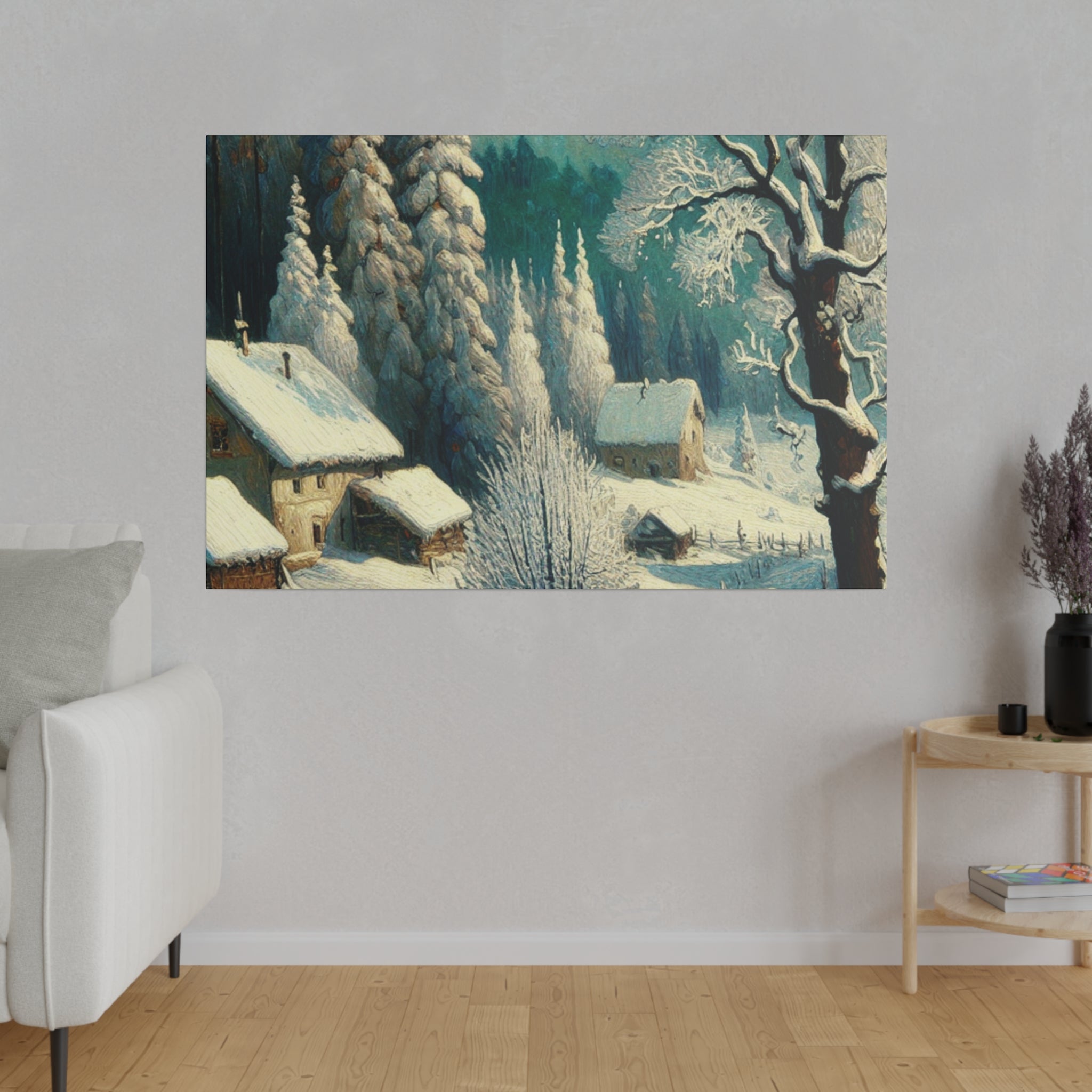 Frost-Kissed A Vintage Snowscape Impression Winter Painting Canvas