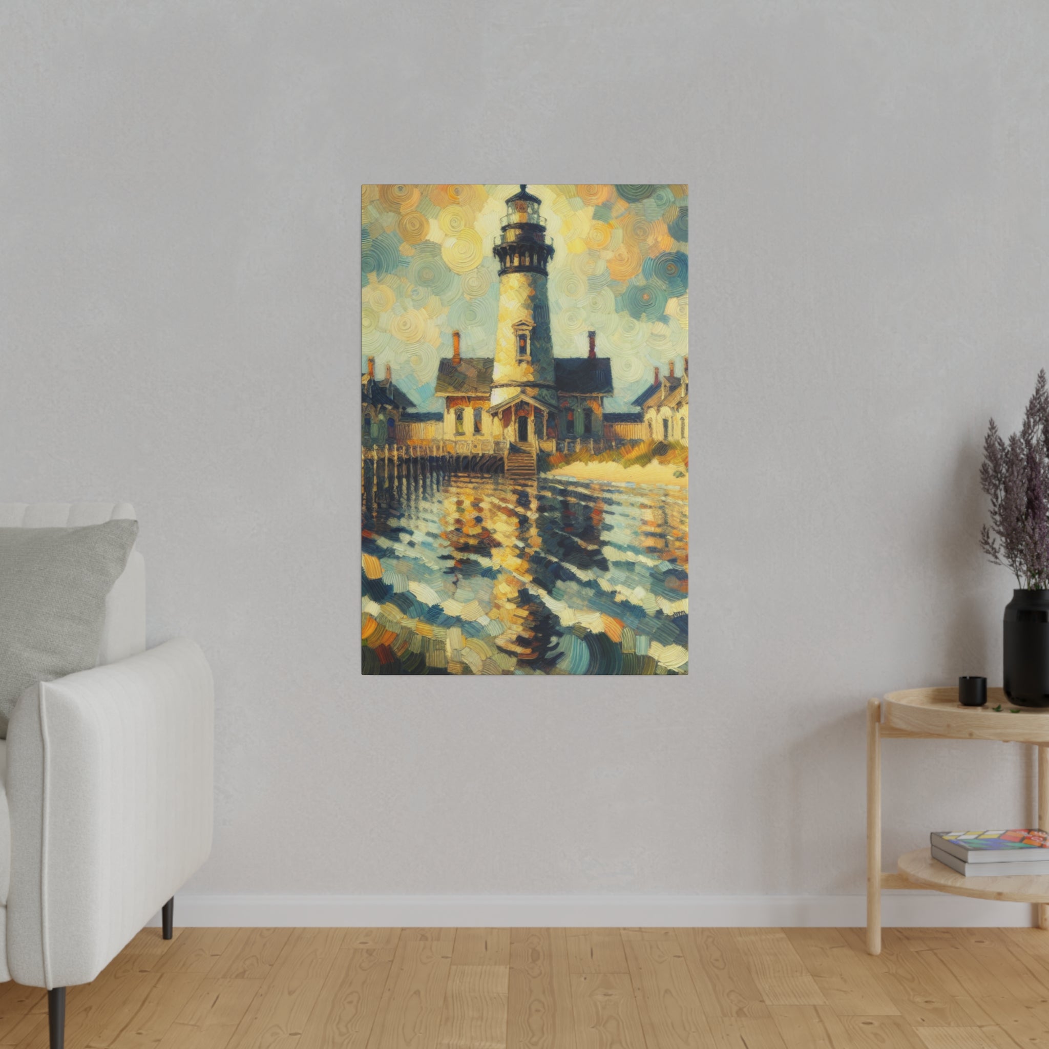 Harbor’s Beacon Coastal Wall Art Lighthouse Painting Canvas