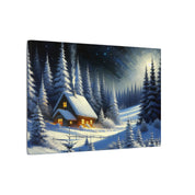 Snowy Cabin Lights Canvas