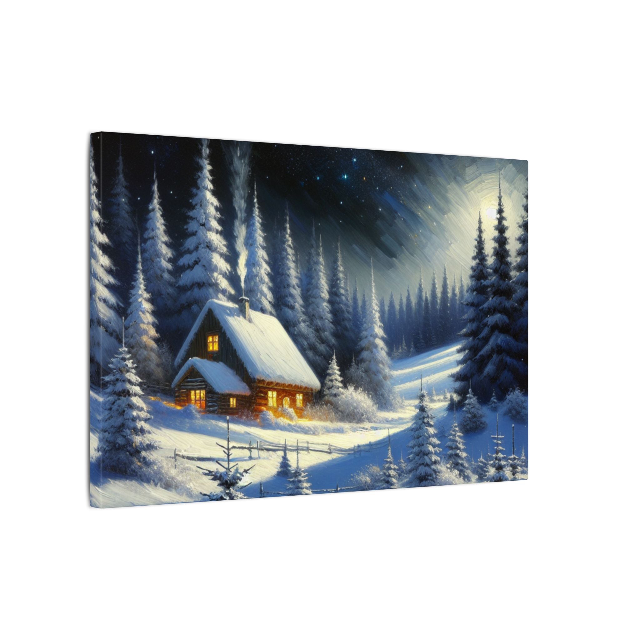 Snowy Cabin Lights Canvas