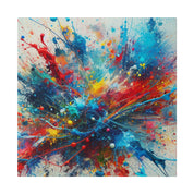 Bold Blue and Vibrant Red Splatter Explosion Abstract Wall Art Canvas