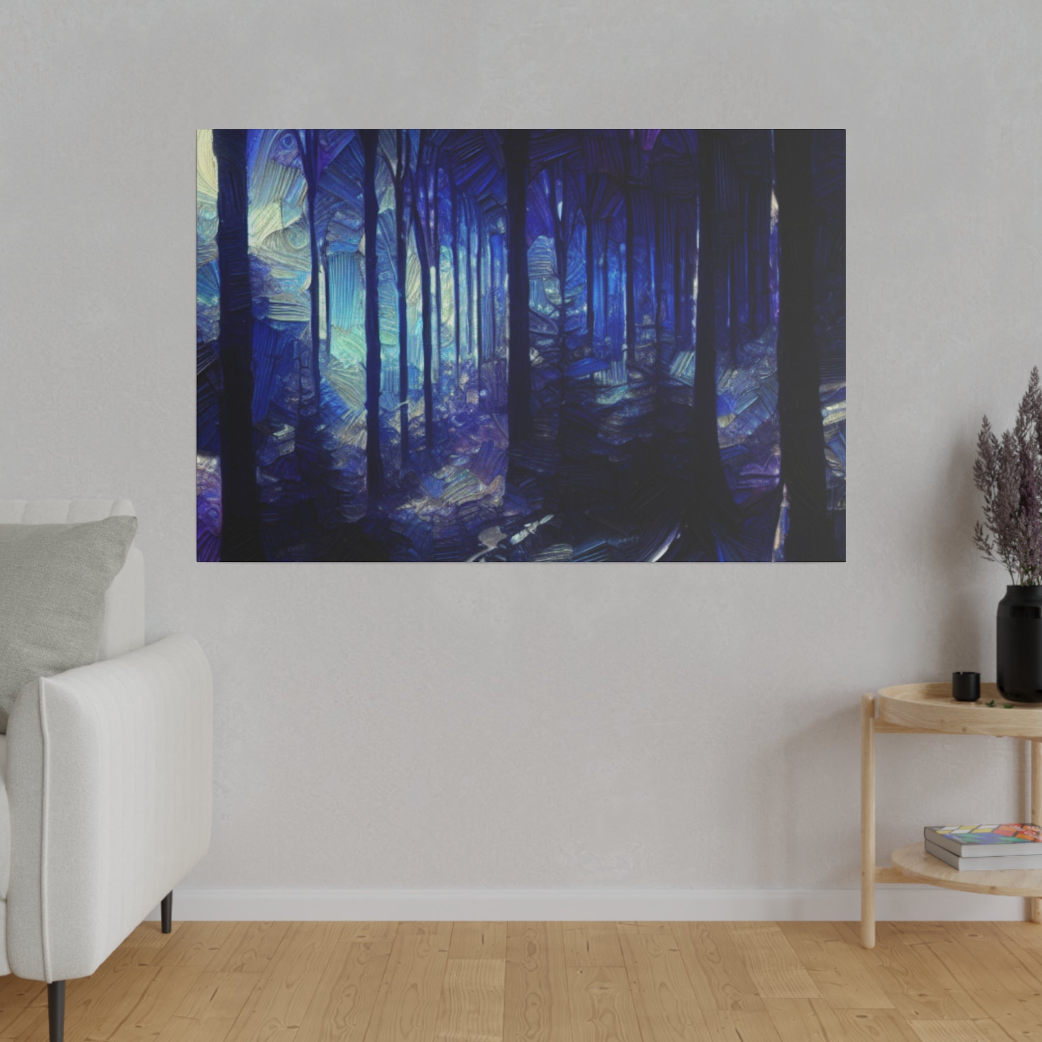 Whispering Blue Timber Symphony Forest Painting Canvas