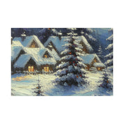 Cozy Cottages Expressionist Snowscape Winter Painting Canvas