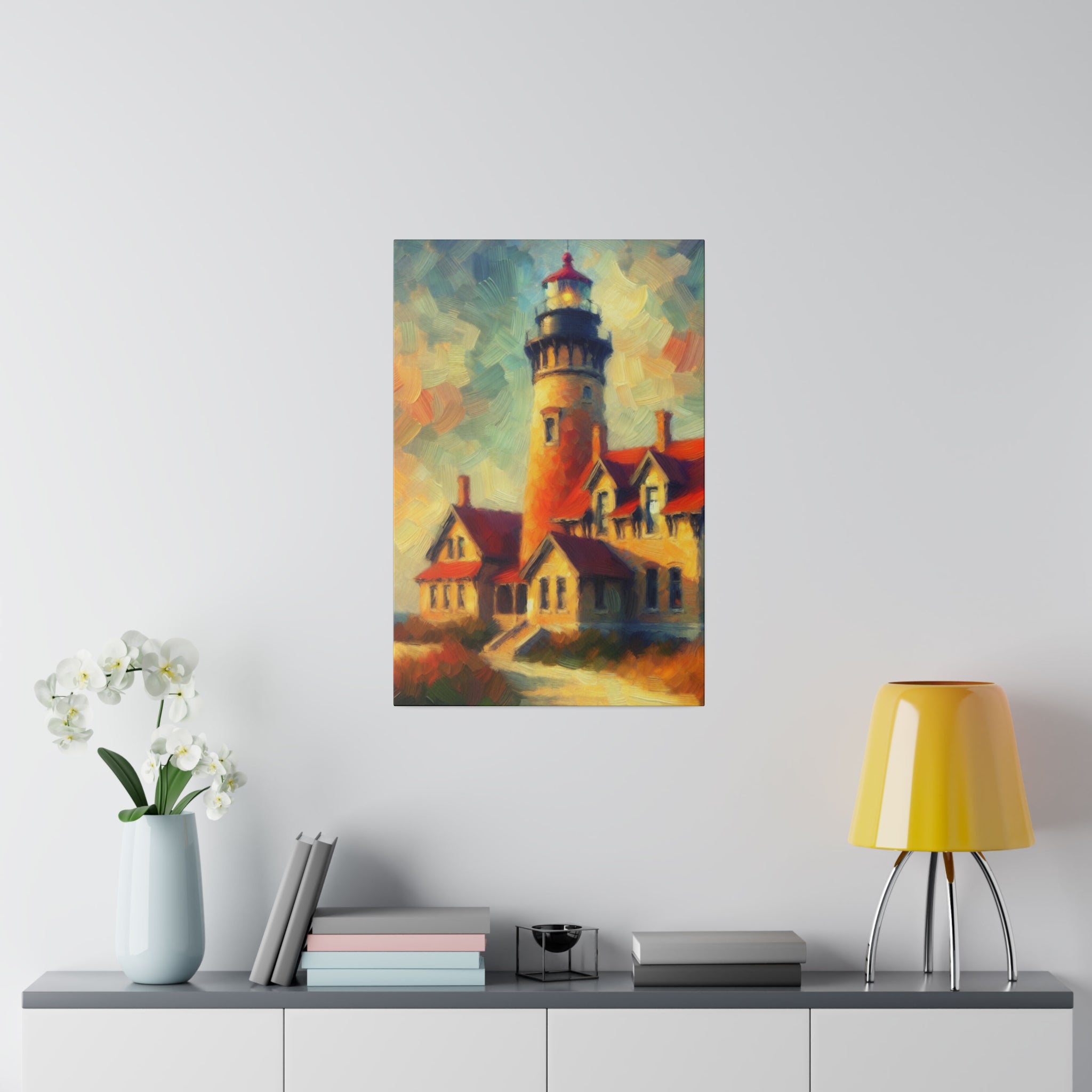 Luminous Beacon Of Light Coastal Wall Art Lighthouse Painting Canvas