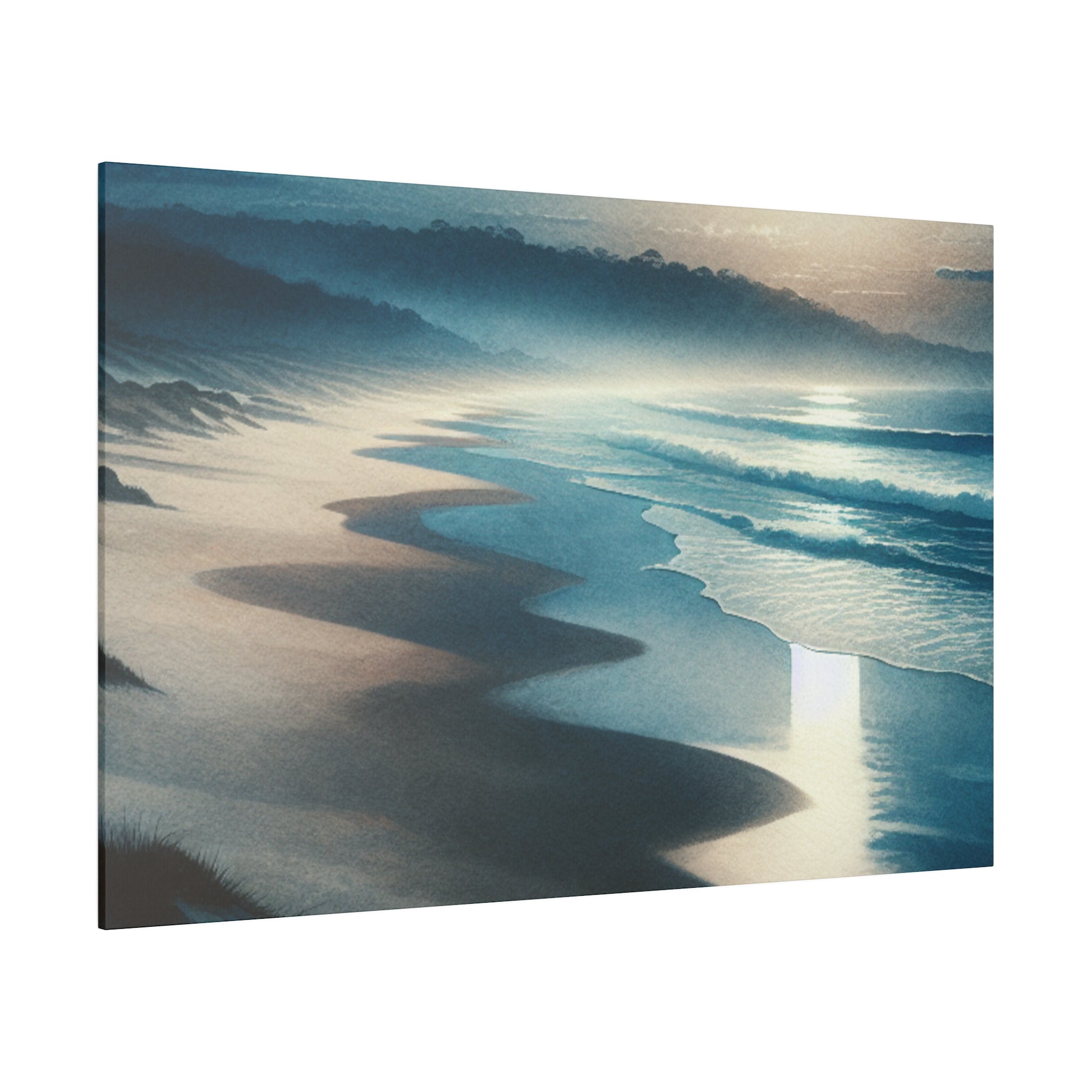 Blue Tranquil Tonalism Beach Painting Canvas