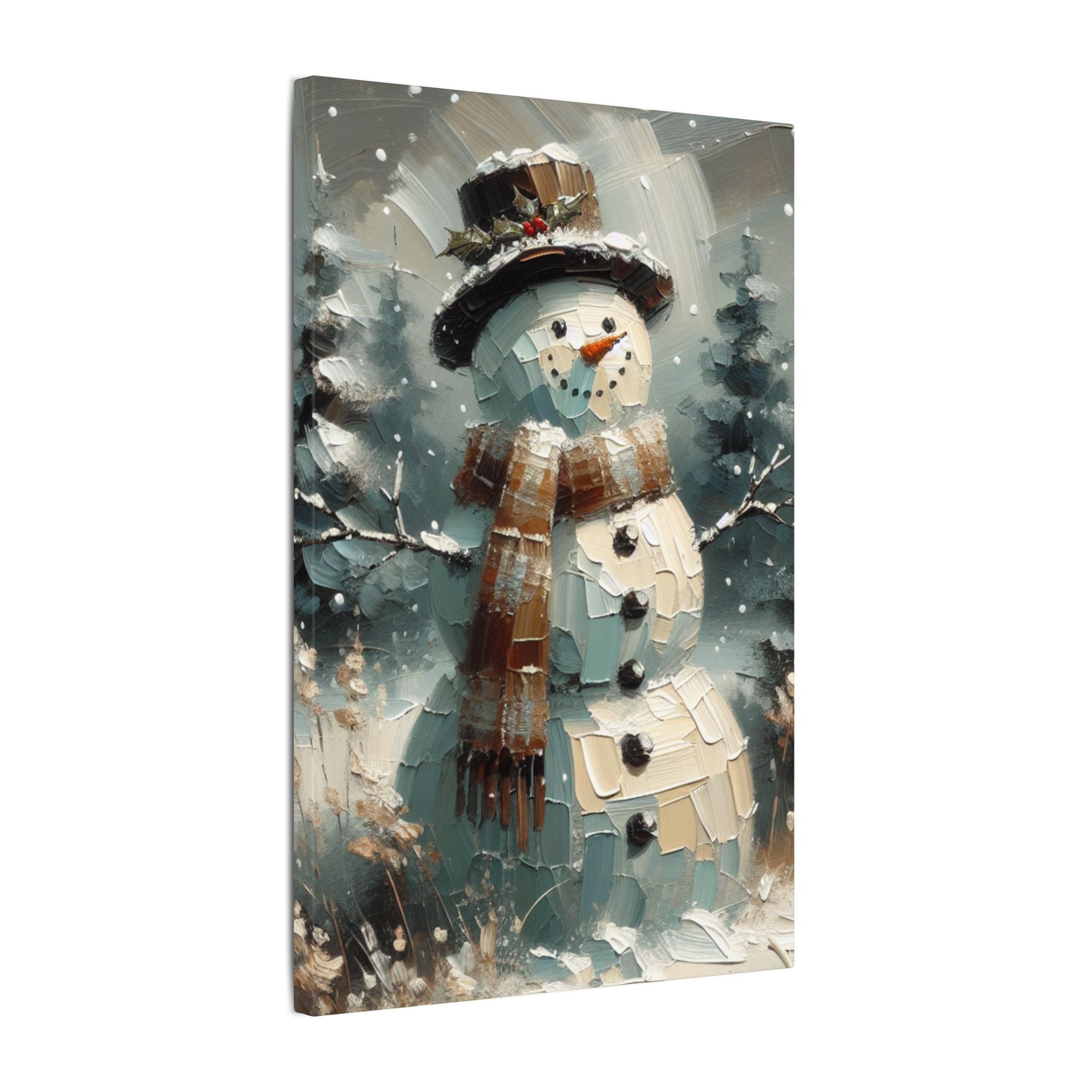 Rustic Snowman in Winter Field Canvas