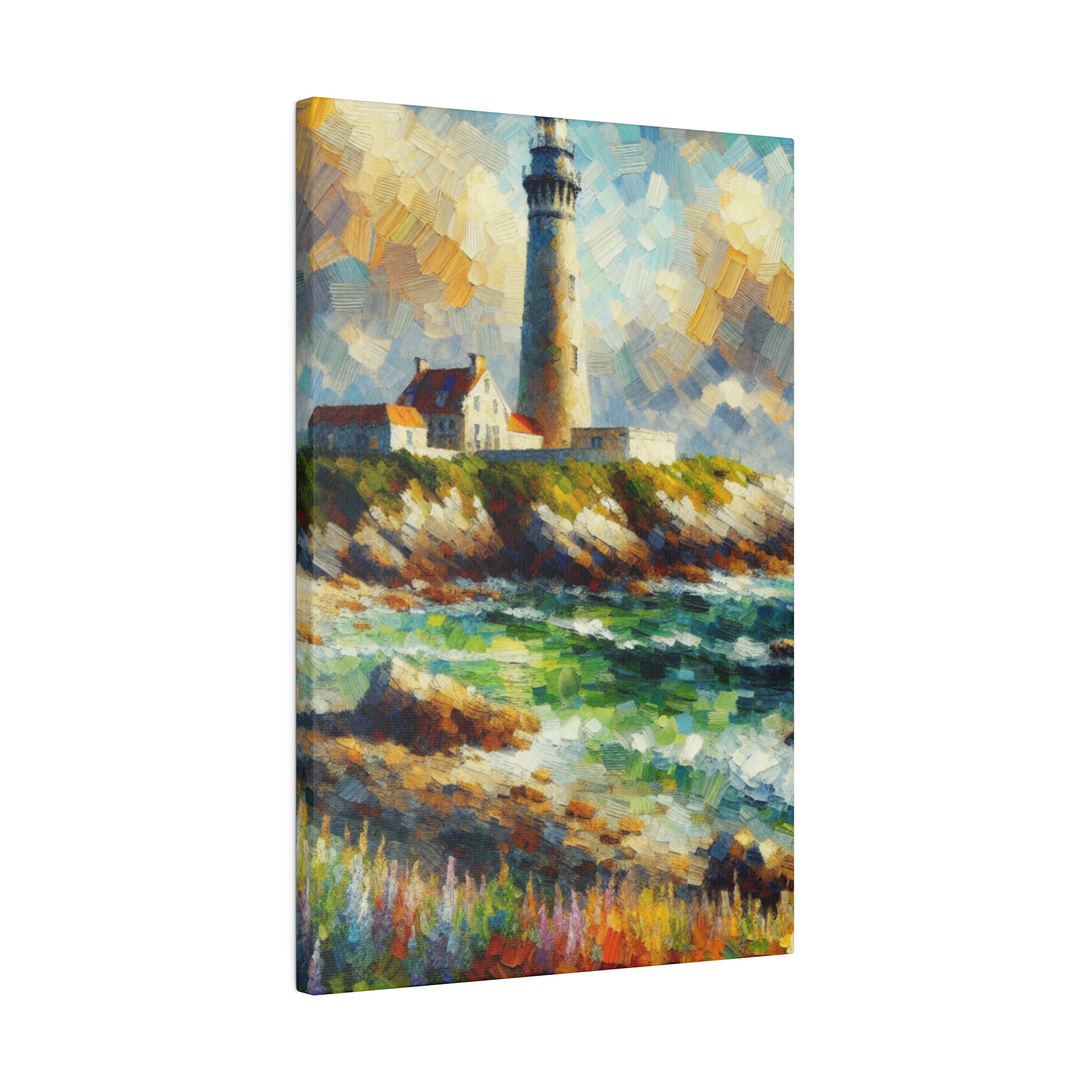 Beacon Brushstrokes Coastal Wall Art Lighthouse Painting Canvas