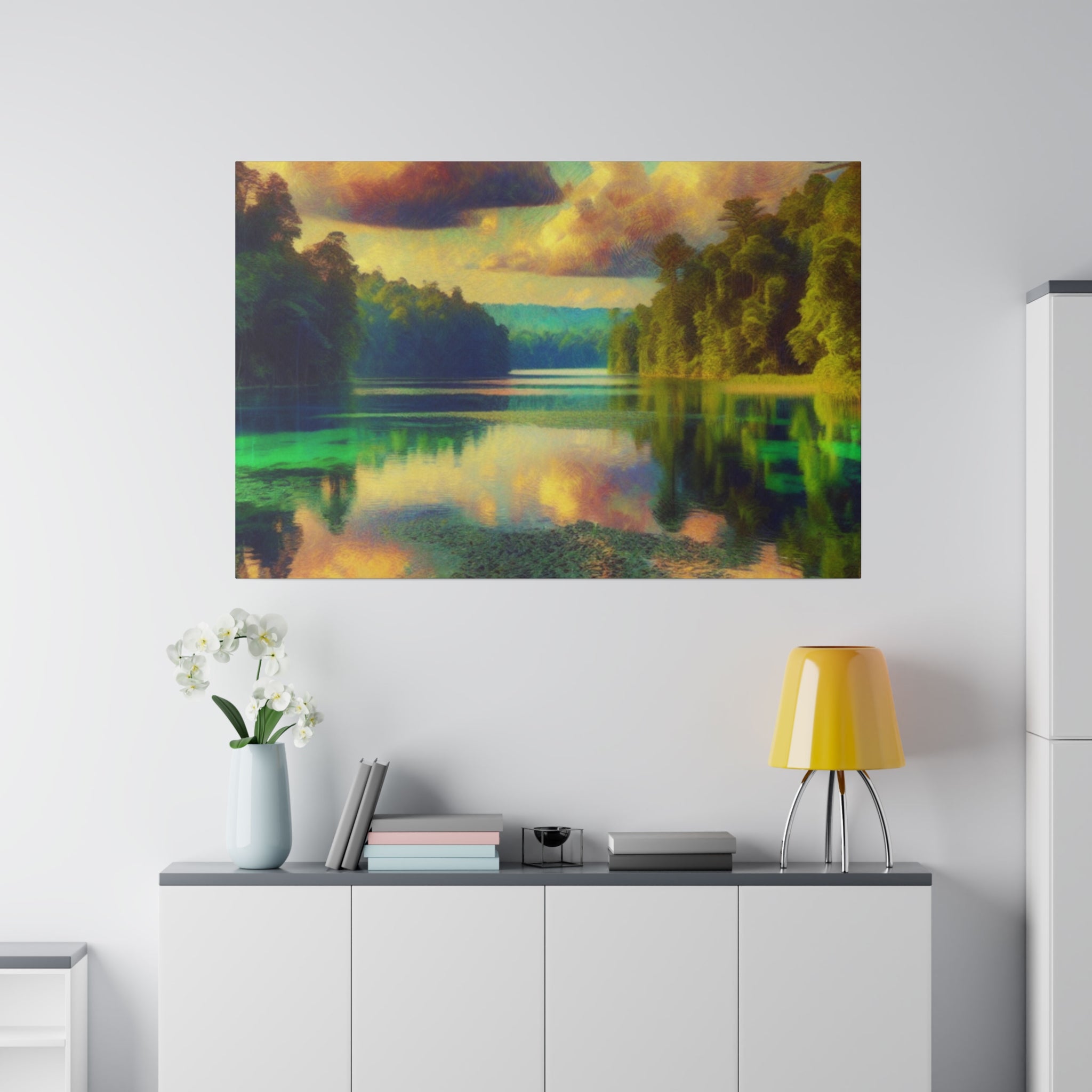 Serene Lakeside Reverie Lake Painting Canvas