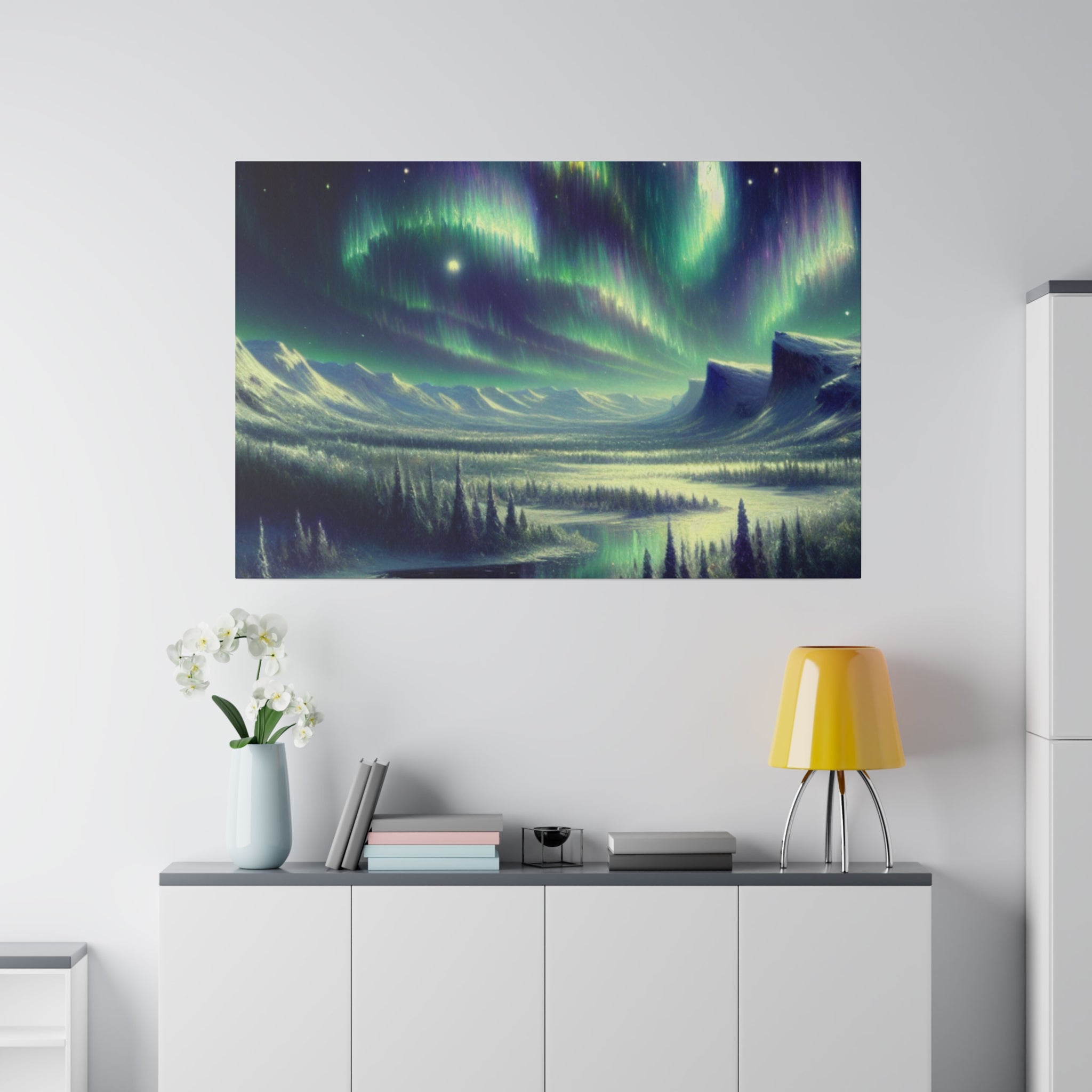 Winter Snowy Dream Northern Lights Painting Canvas