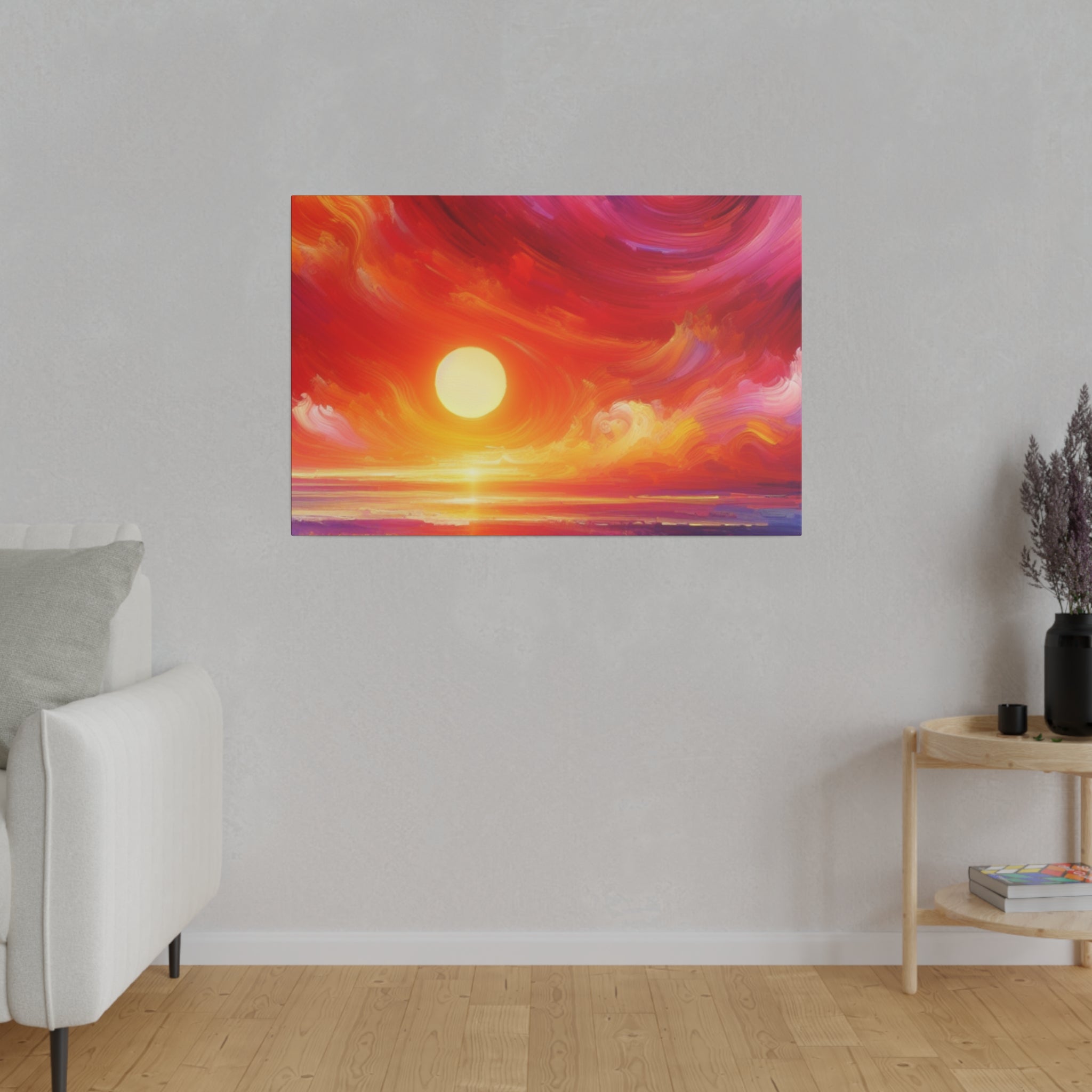 Aurora's Scarlet Veil Sunset Painting Canvas