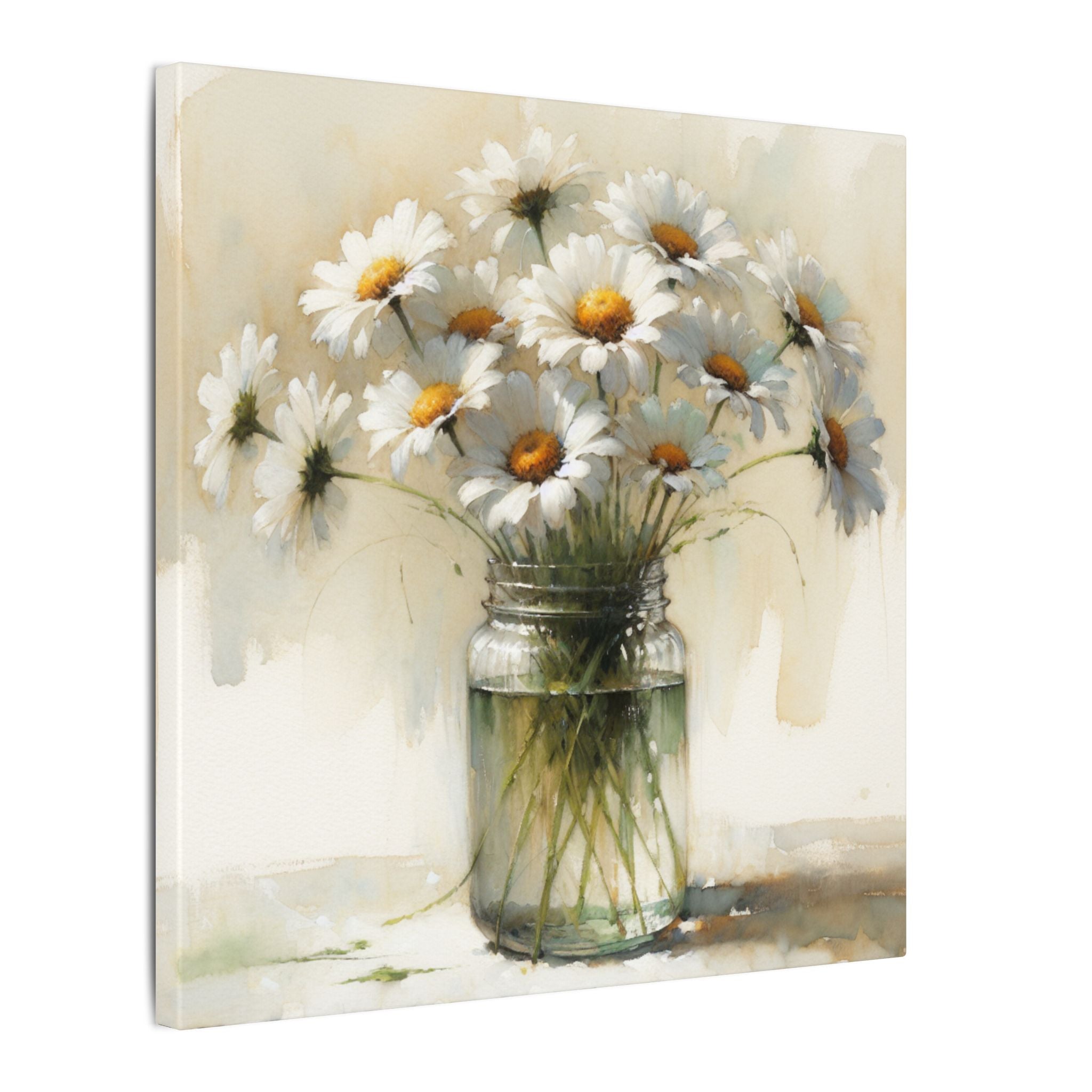 Daisies in Jar Rustic Canvas