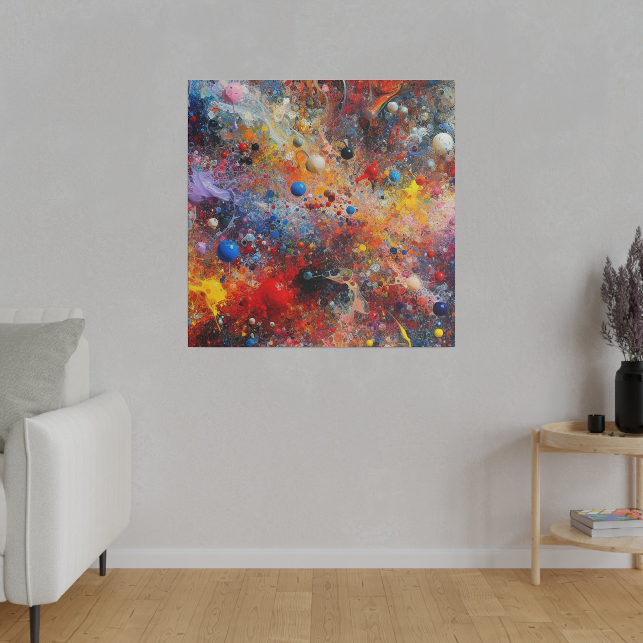 Vibrant Multicolor Blue, Red, Yellow, Green Splatter Painting Canvas