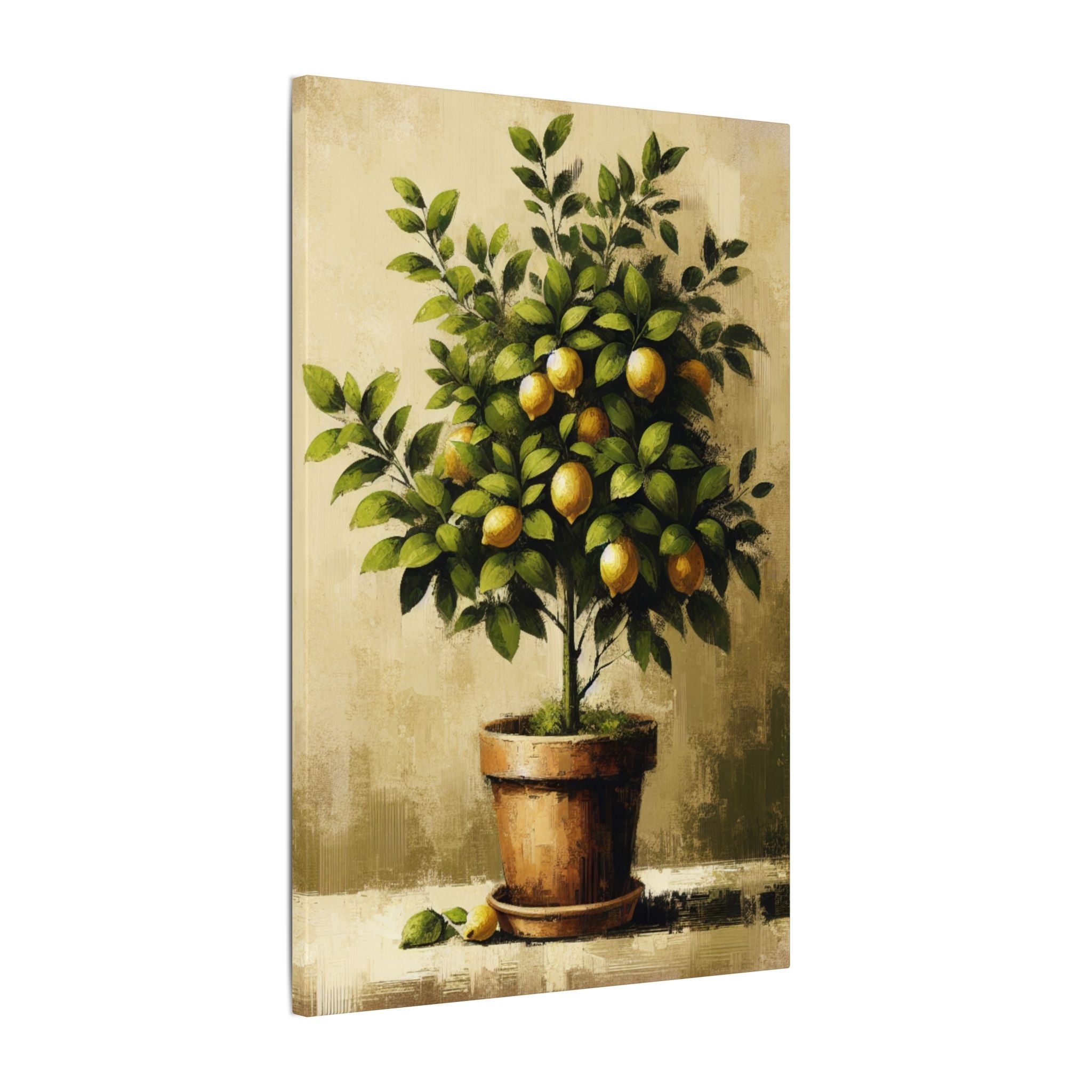 Rustic Lemon Tree In Pot Canvas