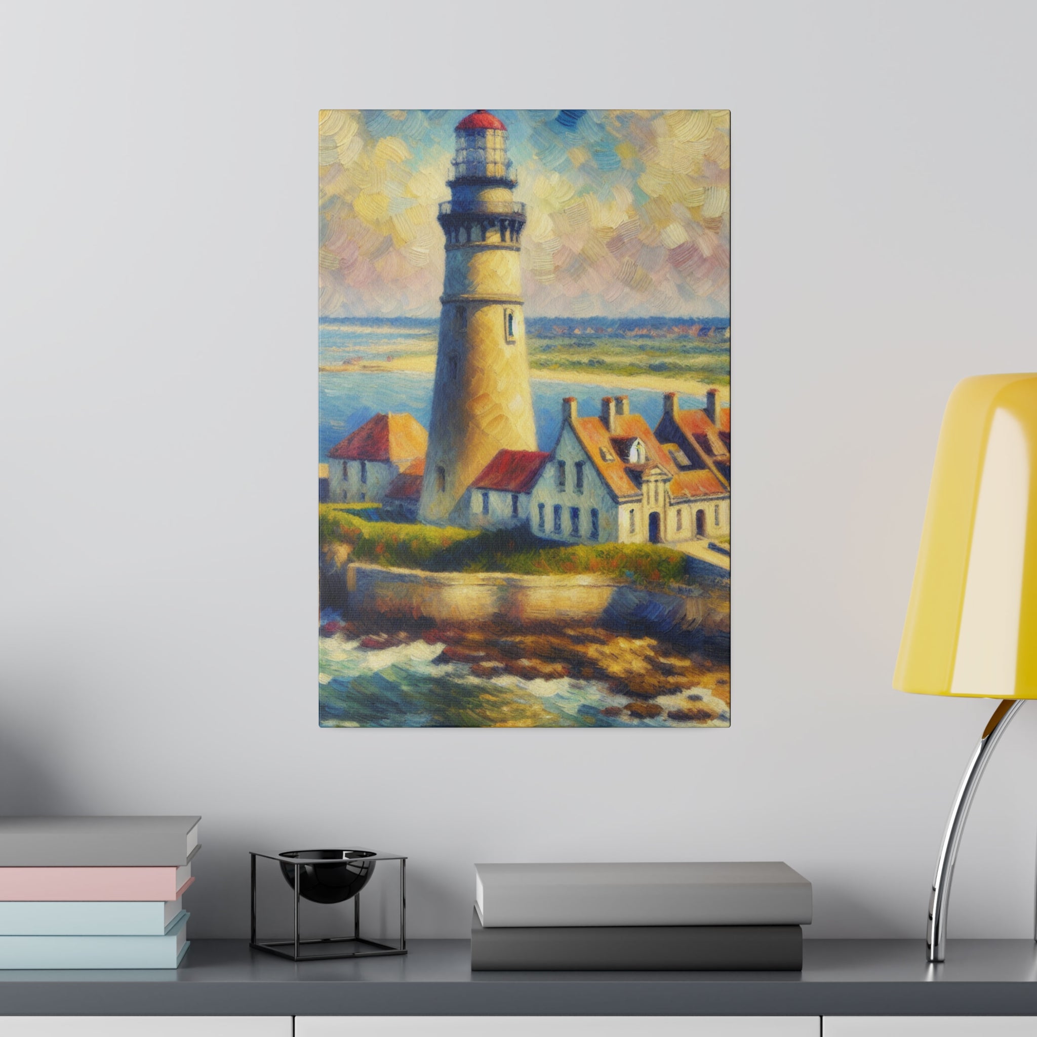 Luminous Beacon Coastal Wall Art Lighthouse Painting Canvas