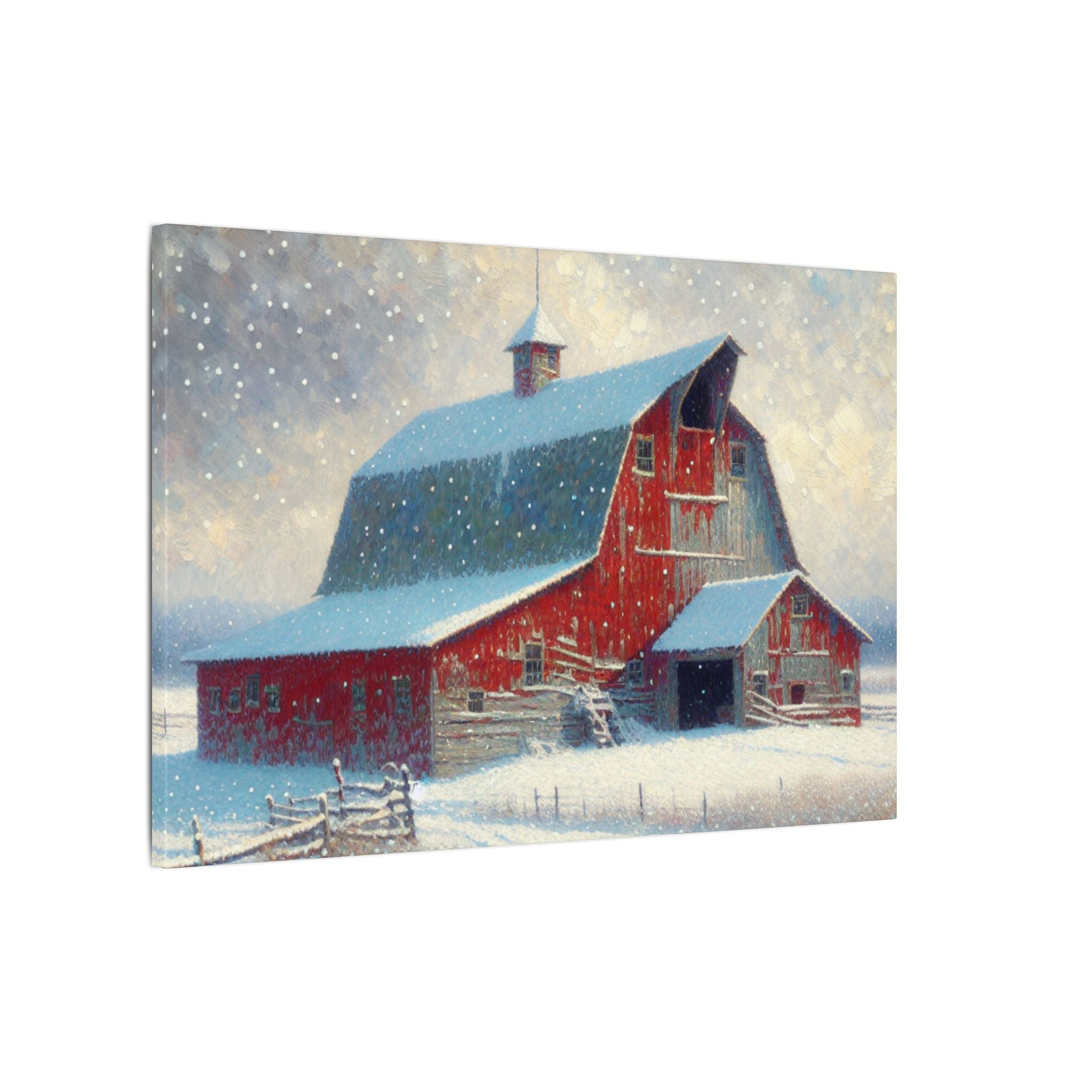 Red Barn in Snowfall Canvas