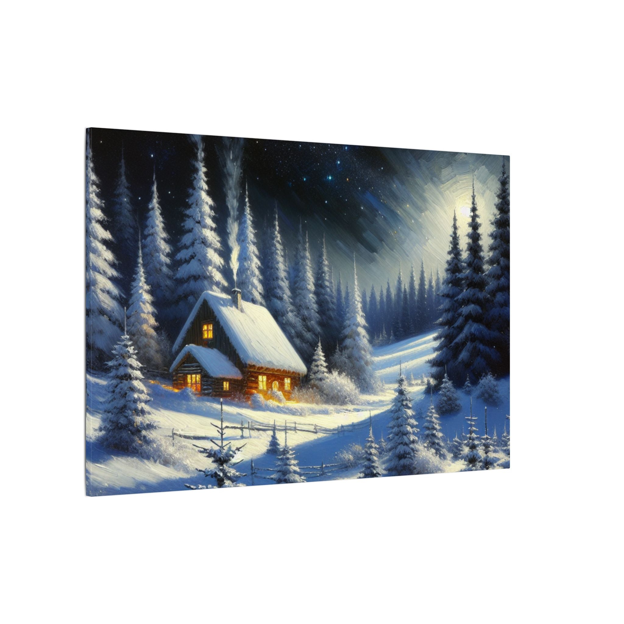 Snowy Cabin Lights Canvas