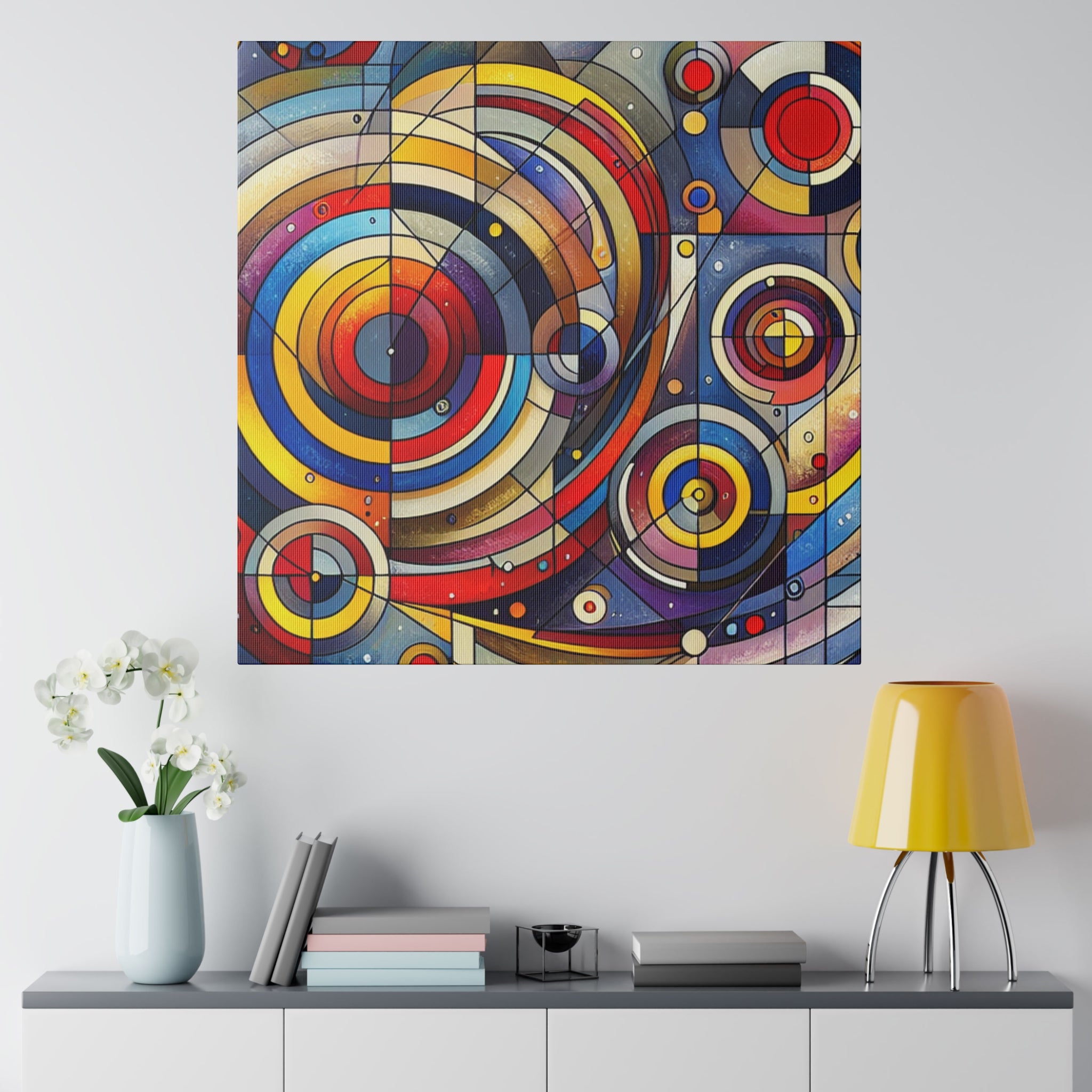 Geometric Harmony Red Blue Yellow Abstract Artwork Canvas