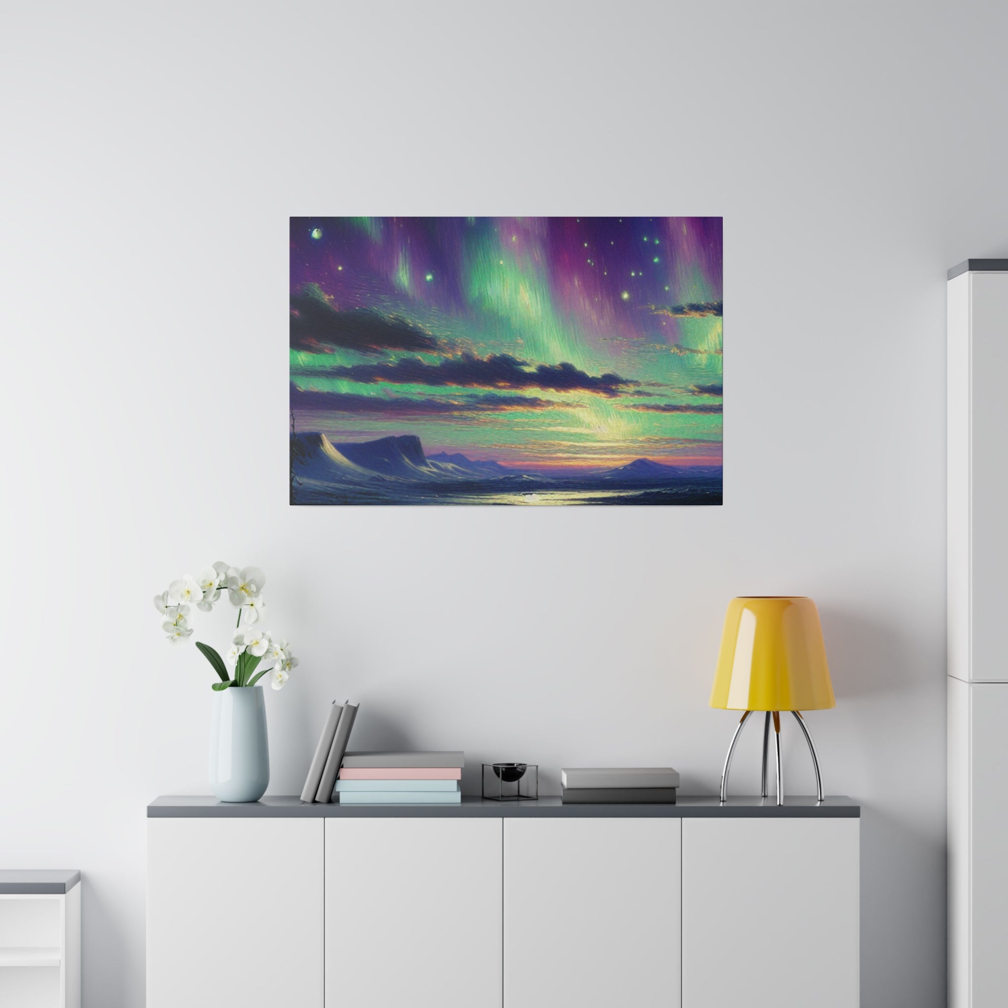 Northern Lights Painting | Aurora Ice Caps Scene | Winter Artwork Canvas