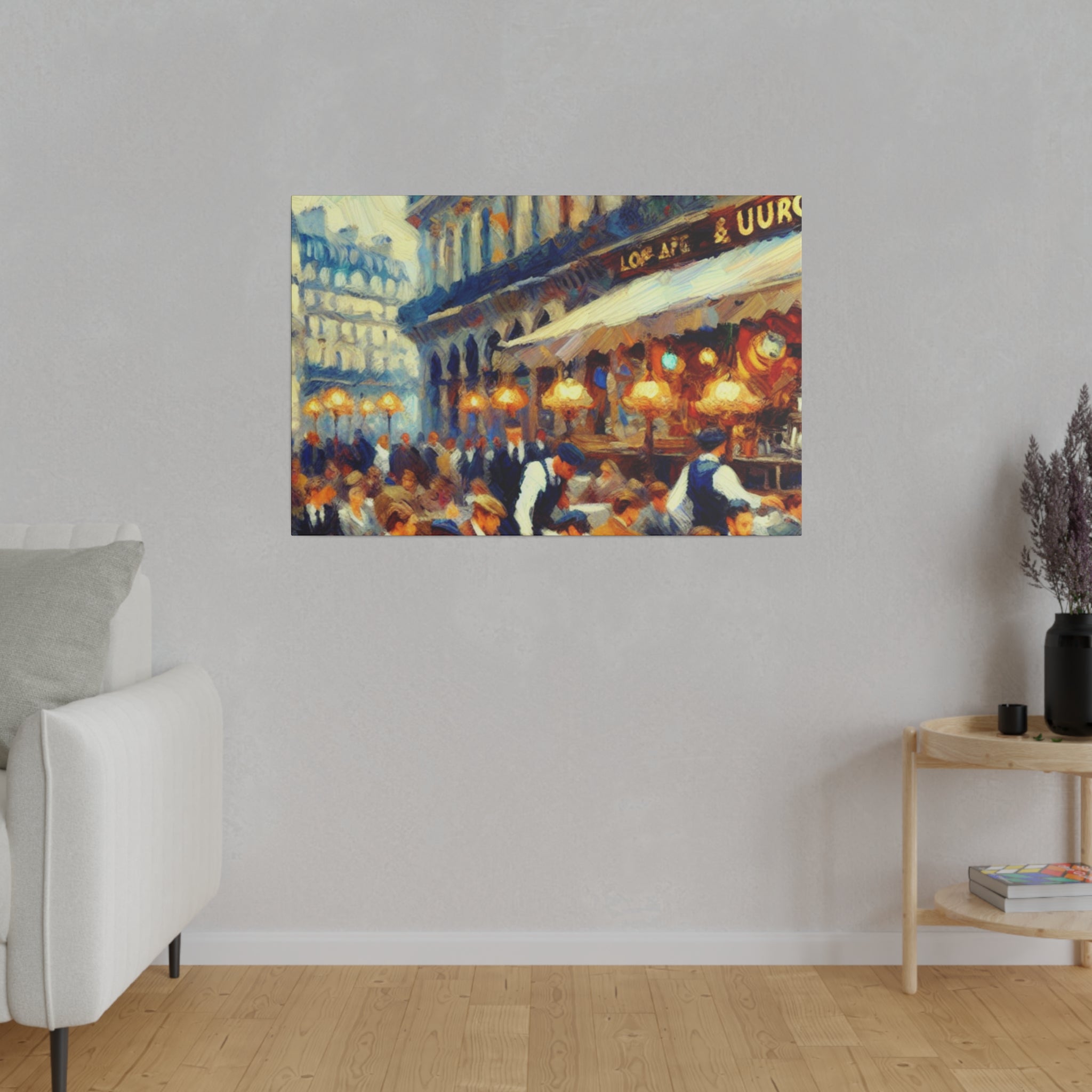 Bustling French Street Cafe Artwork Canvas