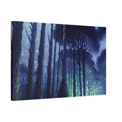 Blue Dark Night Forest Painting Canvas