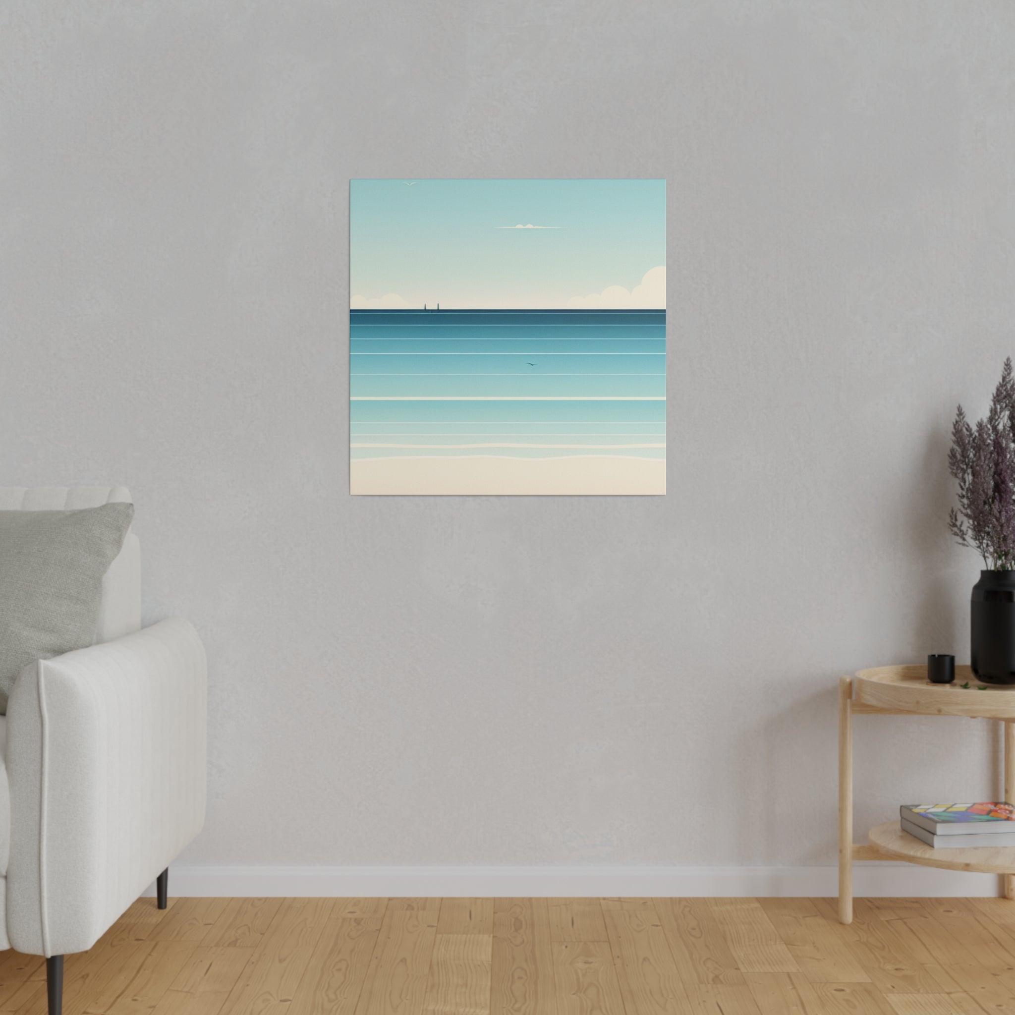 Blue Minimalist Coastal Landscape Beach Painting Canvas