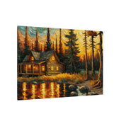 Lakeside Cabin Sunset Canvas