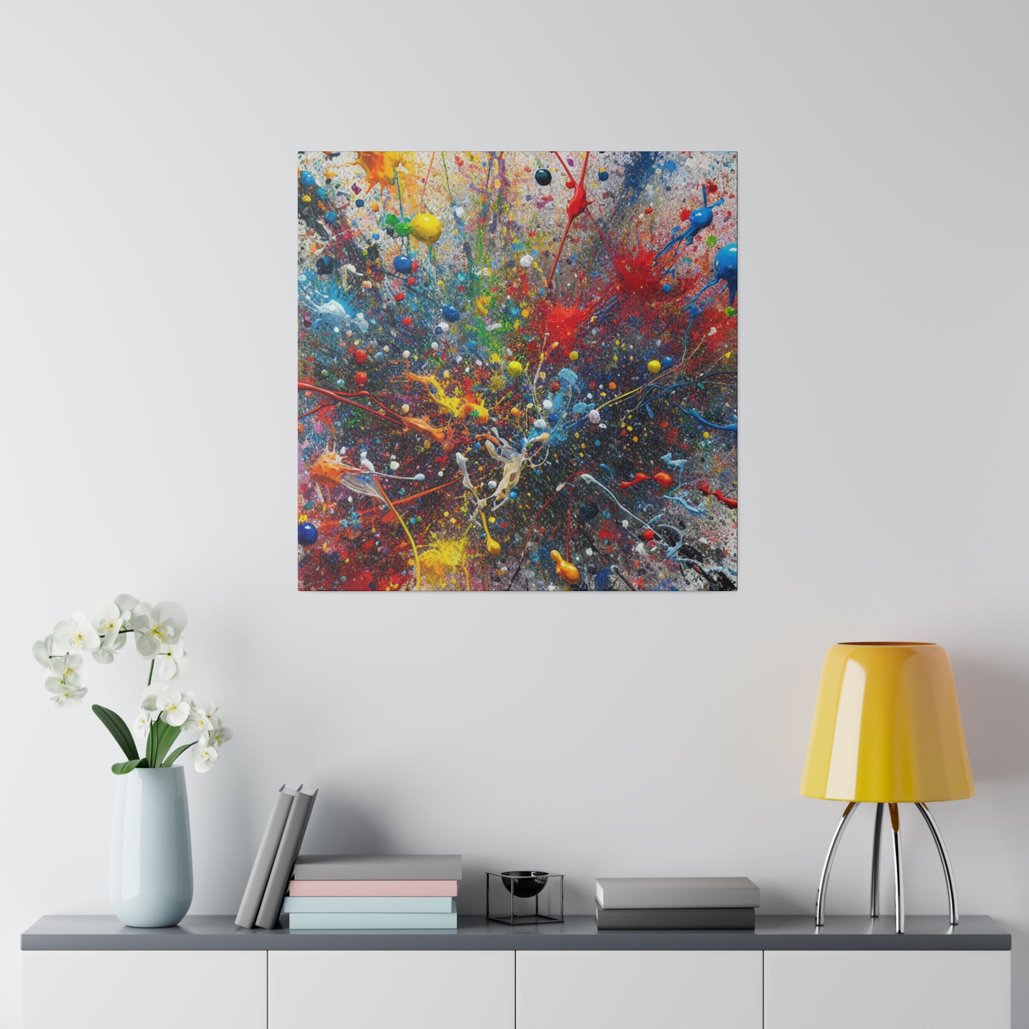 Multicolor Splatter Blue Red Yellow Green Abstract Painting Canvas