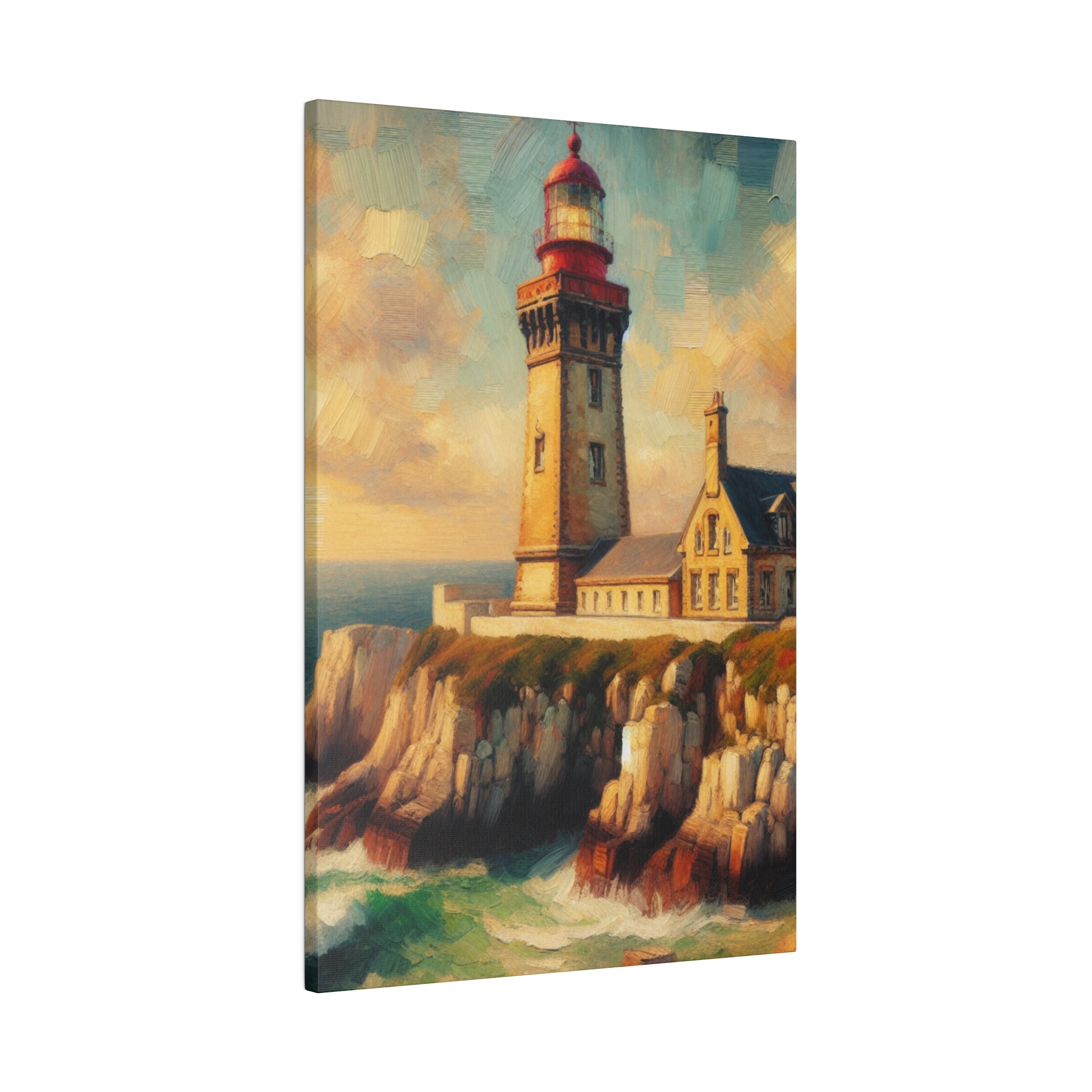 Harbor Illumination Rustic Coastal Wall Art Lighthouse Painting Canvas