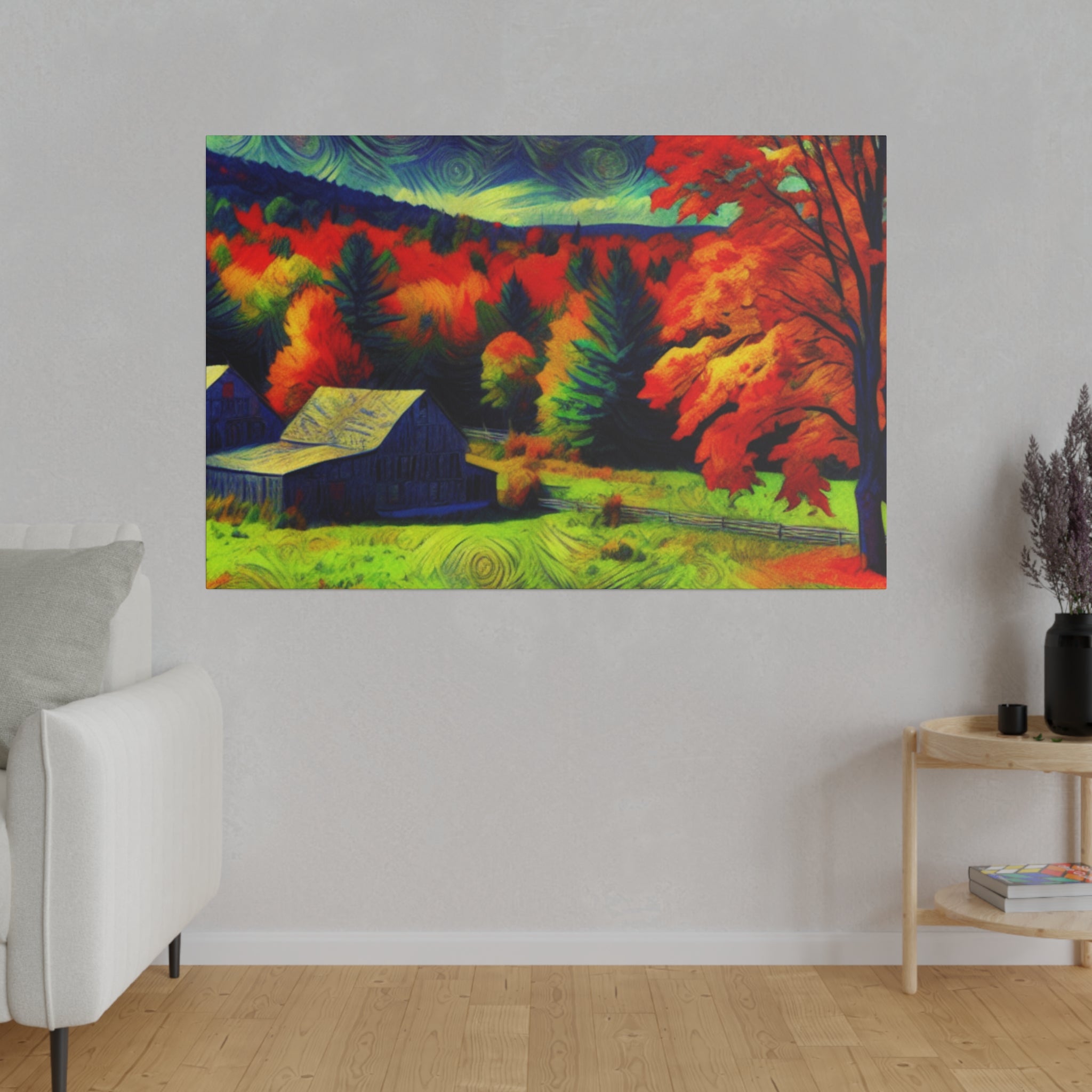 Autumn's Verdant Whisper Farmhouse Fall Painting Canvas