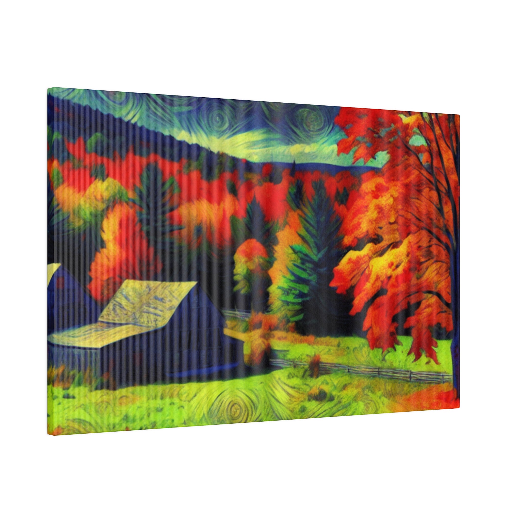 Autumn's Verdant Whisper Farmhouse Fall Painting Canvas