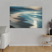 Blue Tranquil Tonalism Beach Painting Canvas