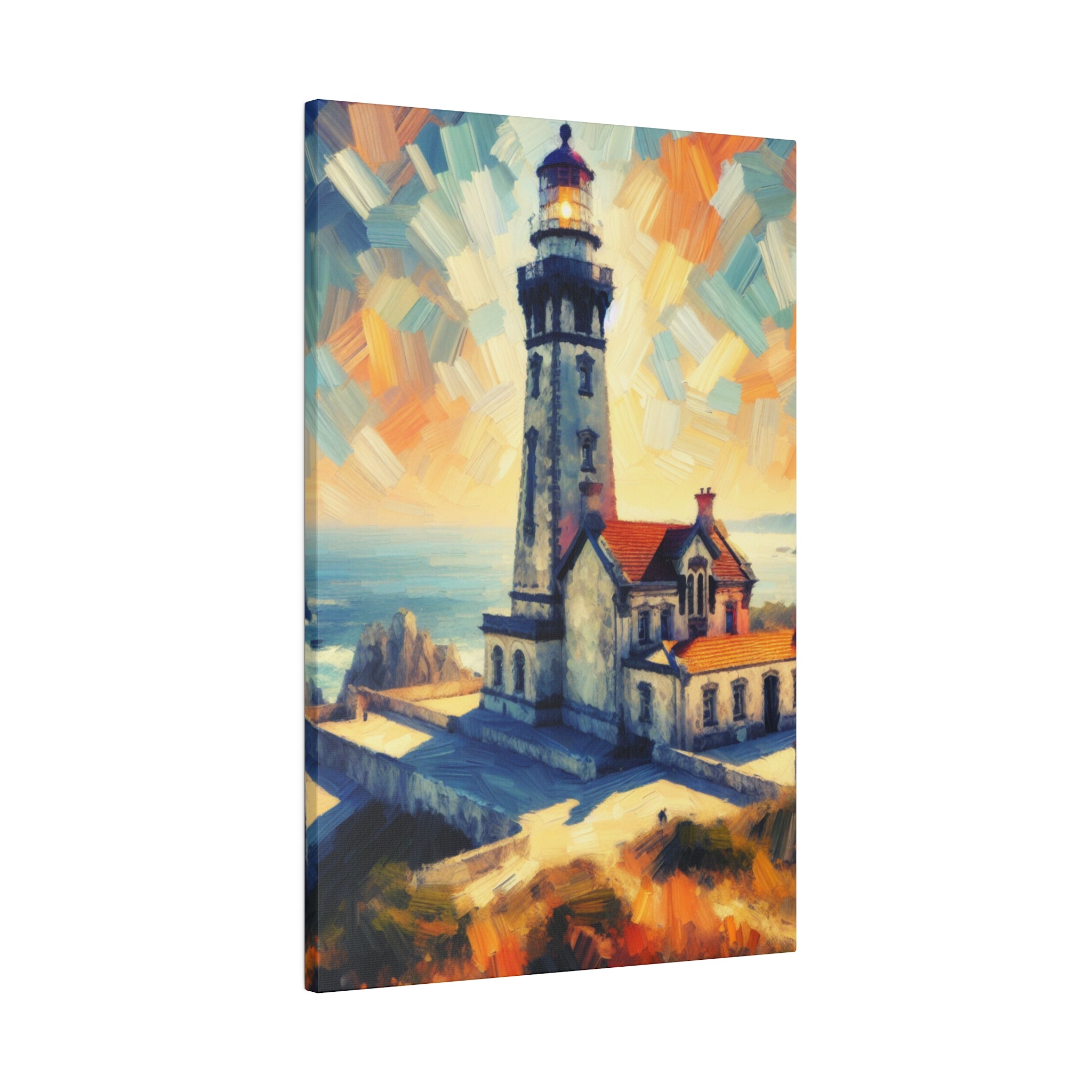 Luminous Beacon Of Light Coastal Wall Art Lighthouse Painting Canvas