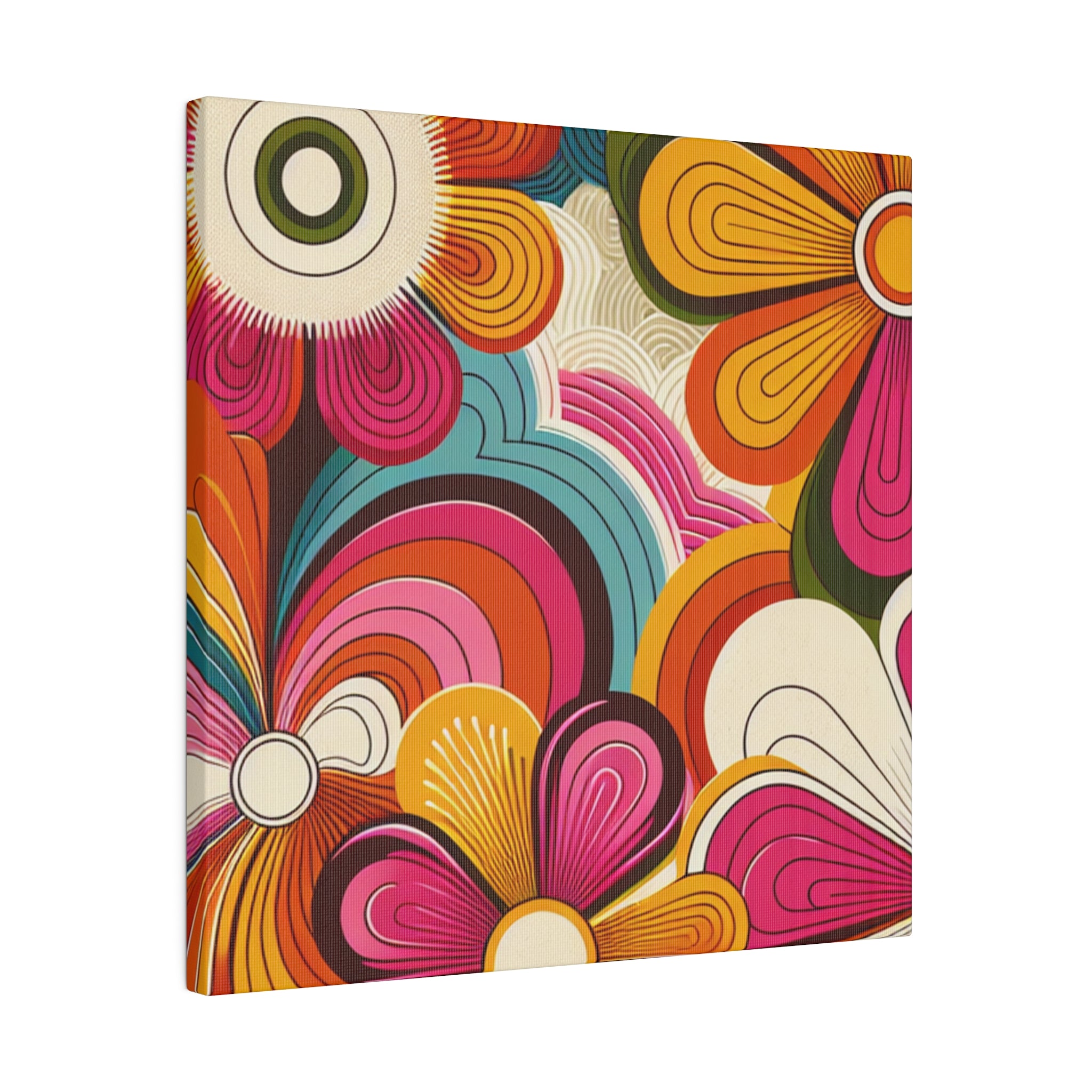 Psychedelic Petals Floral Wall Art 70s Artwork Canvas