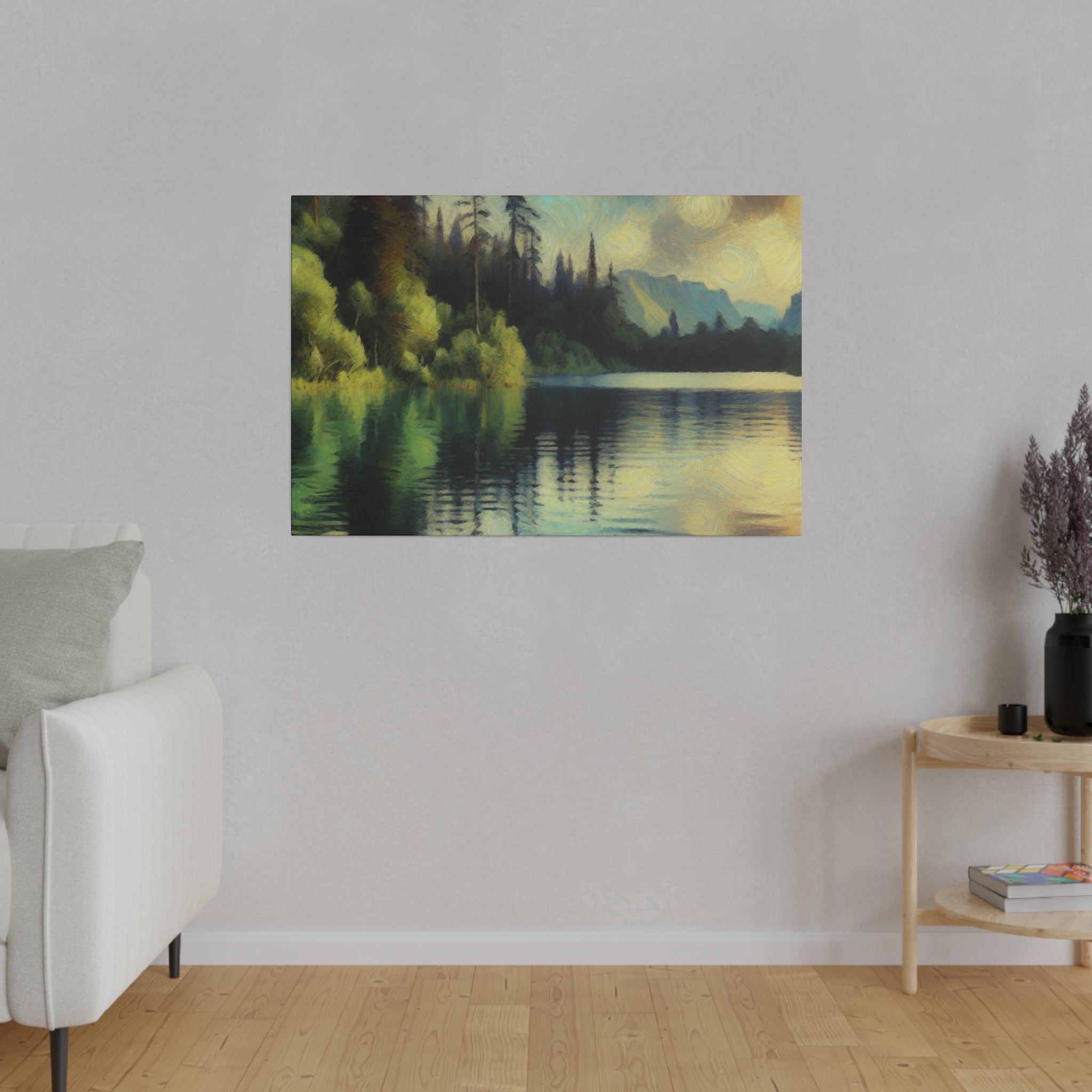 Serene Waterscape Reverie Lake Painting Canvas