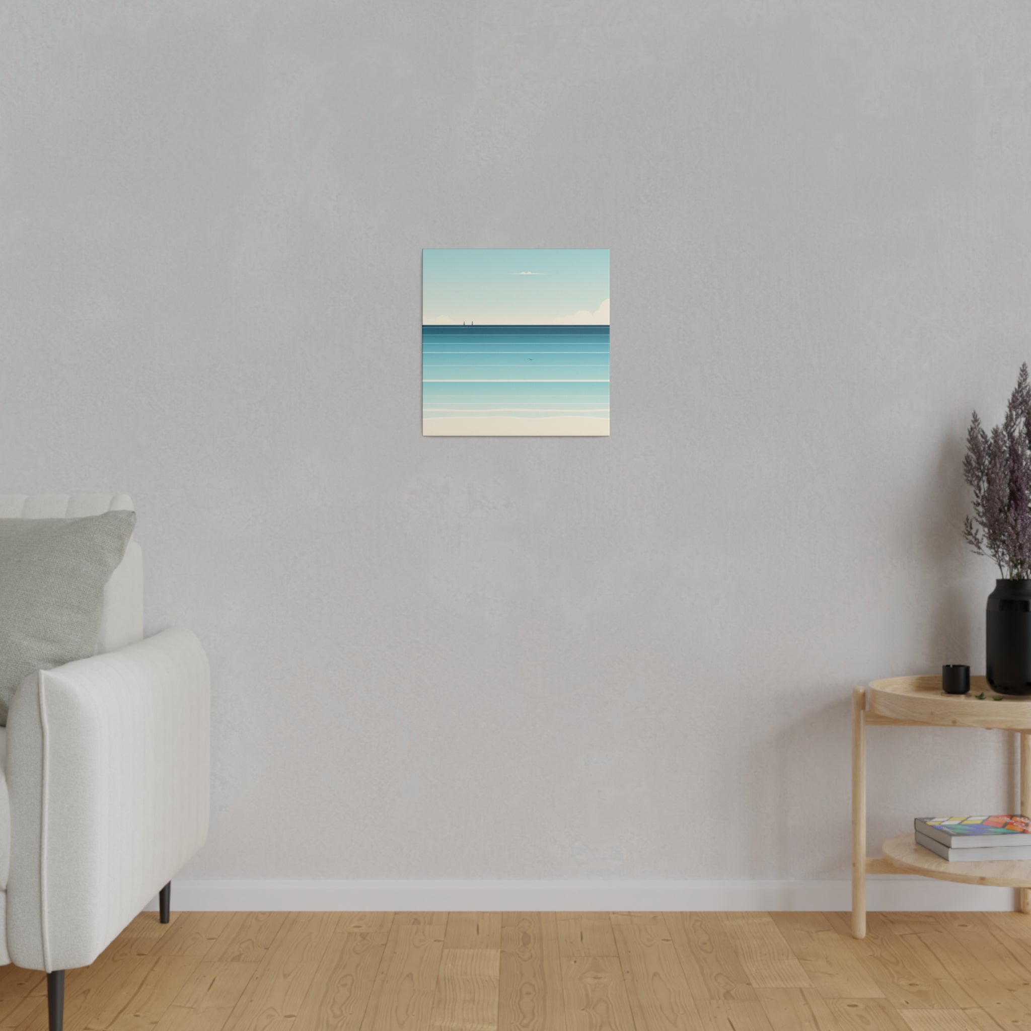 Blue Minimalist Coastal Landscape Beach Painting Canvas