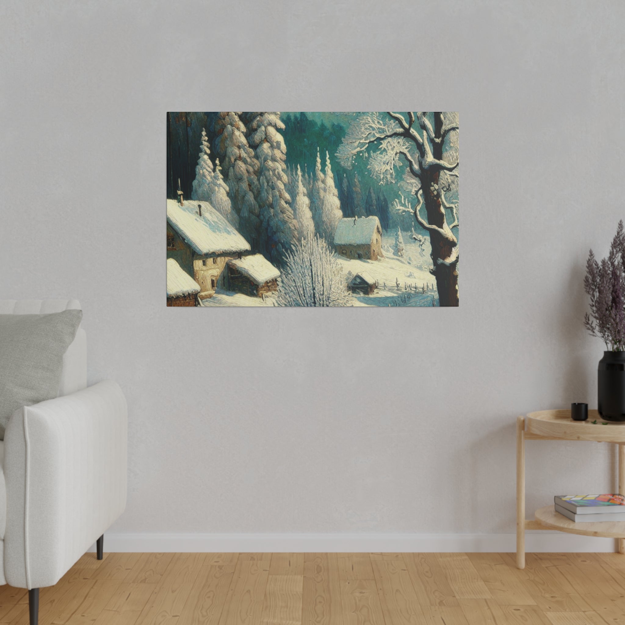 Frost-Kissed A Vintage Snowscape Impression Winter Painting Canvas