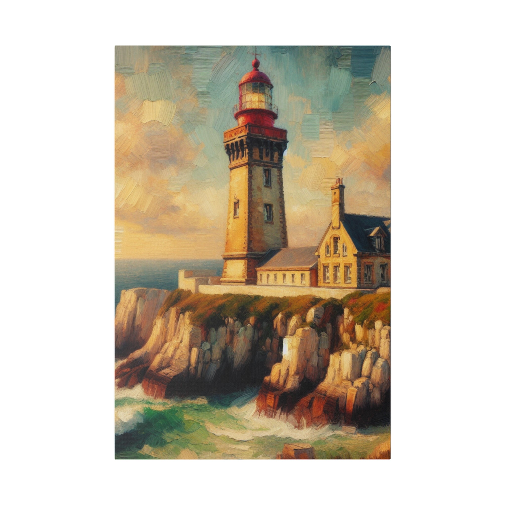 Harbor Illumination Rustic Coastal Wall Art Lighthouse Painting Canvas