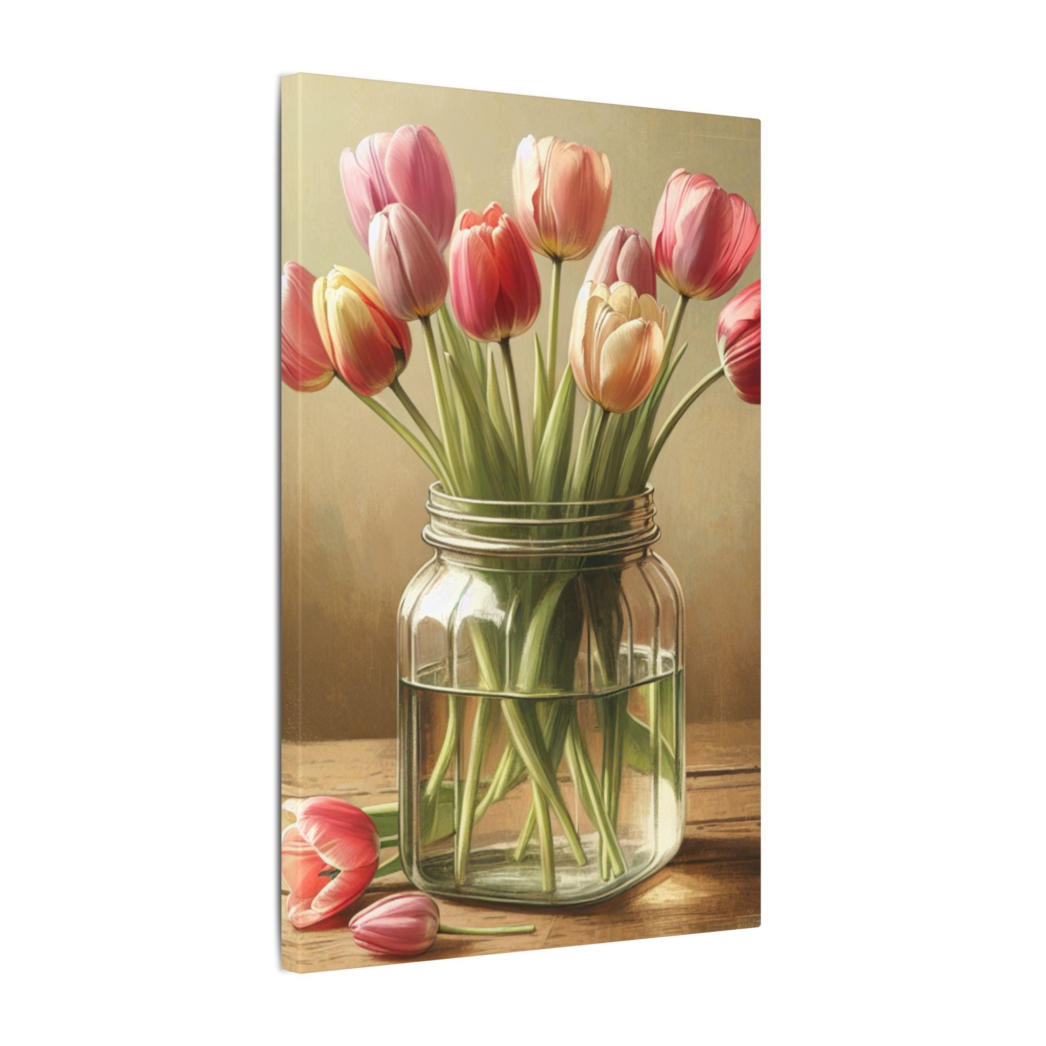 Rustic Tulips In Jar Farmhouse Canvas