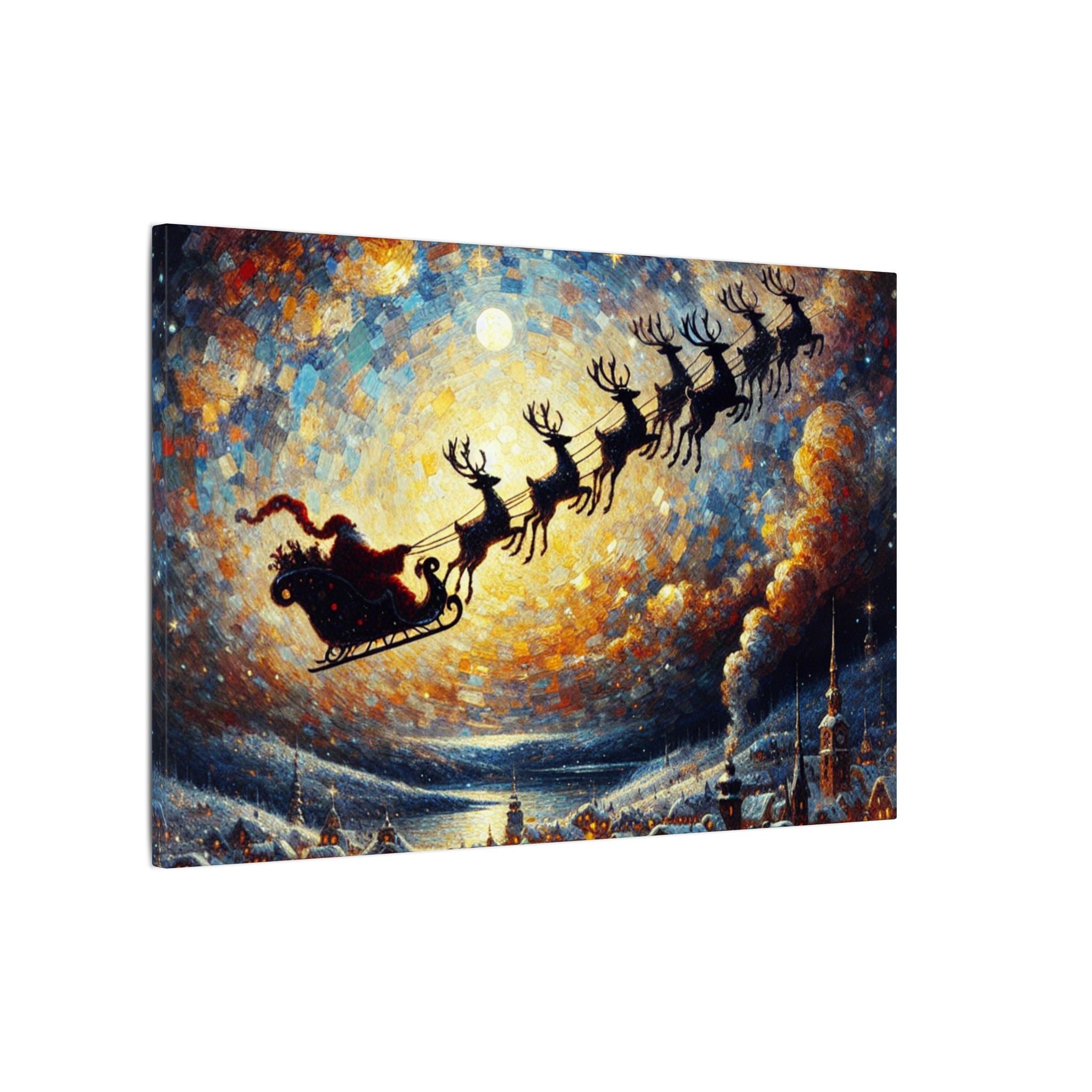 Santa’s Sleigh Over Village Canvas