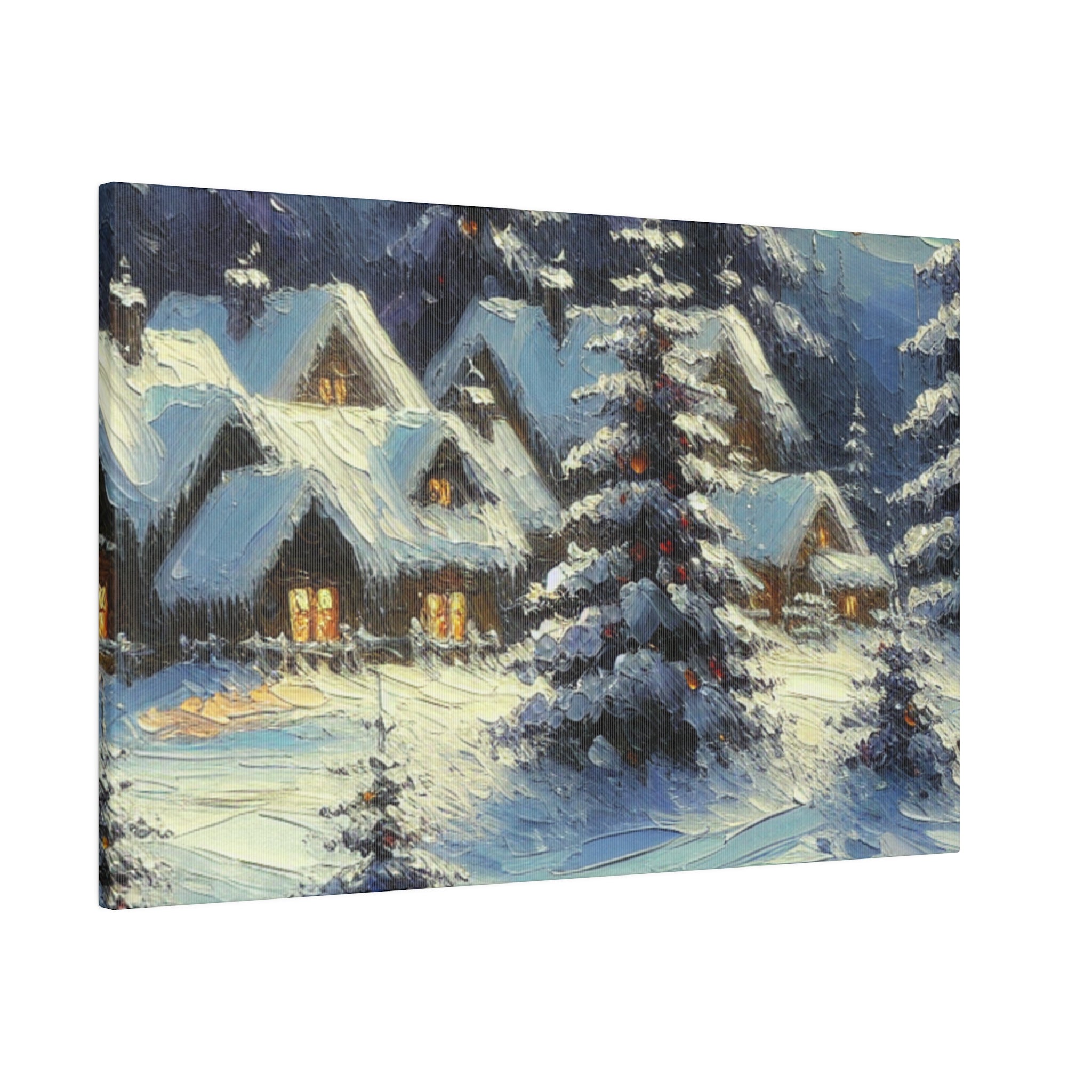 Cozy Cottages Expressionist Snowscape Winter Painting Canvas