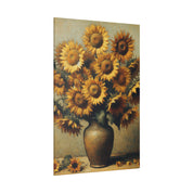 Aged Blooms Flowers In Vase Sunflower Painting Canvas