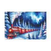 Red Train in Winter Night Forest Canvas