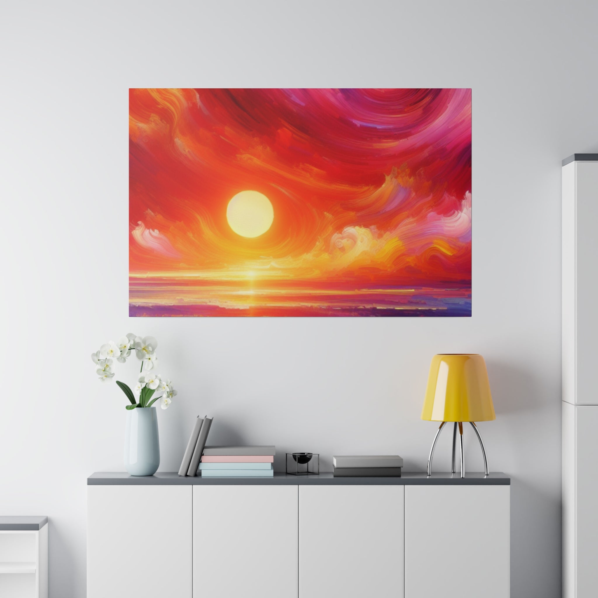 Aurora's Scarlet Veil Sunset Painting Canvas