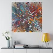 Vibrant Abstract Splatter Blue Red Yellow Black Hues Abstract Painting Canvas