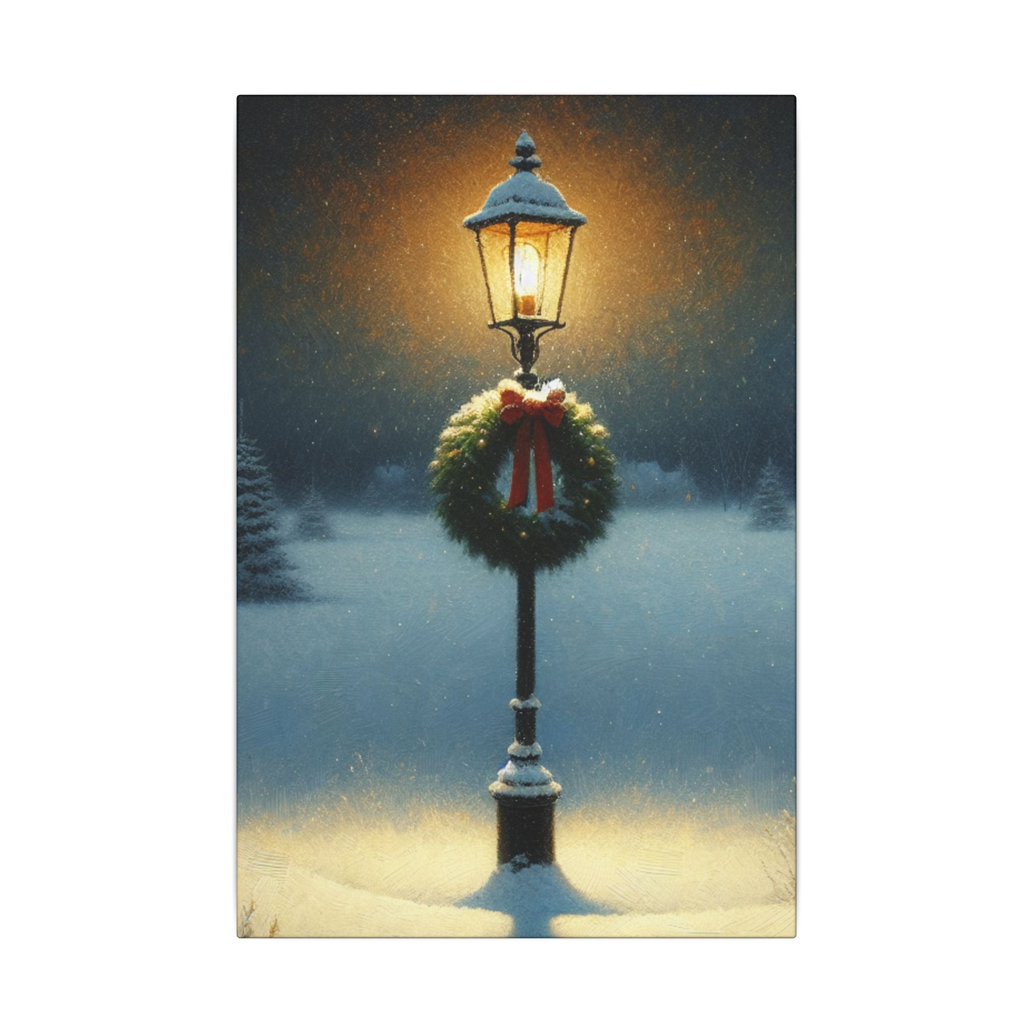 Christmas Lamp in the Snowy Night Canvas
