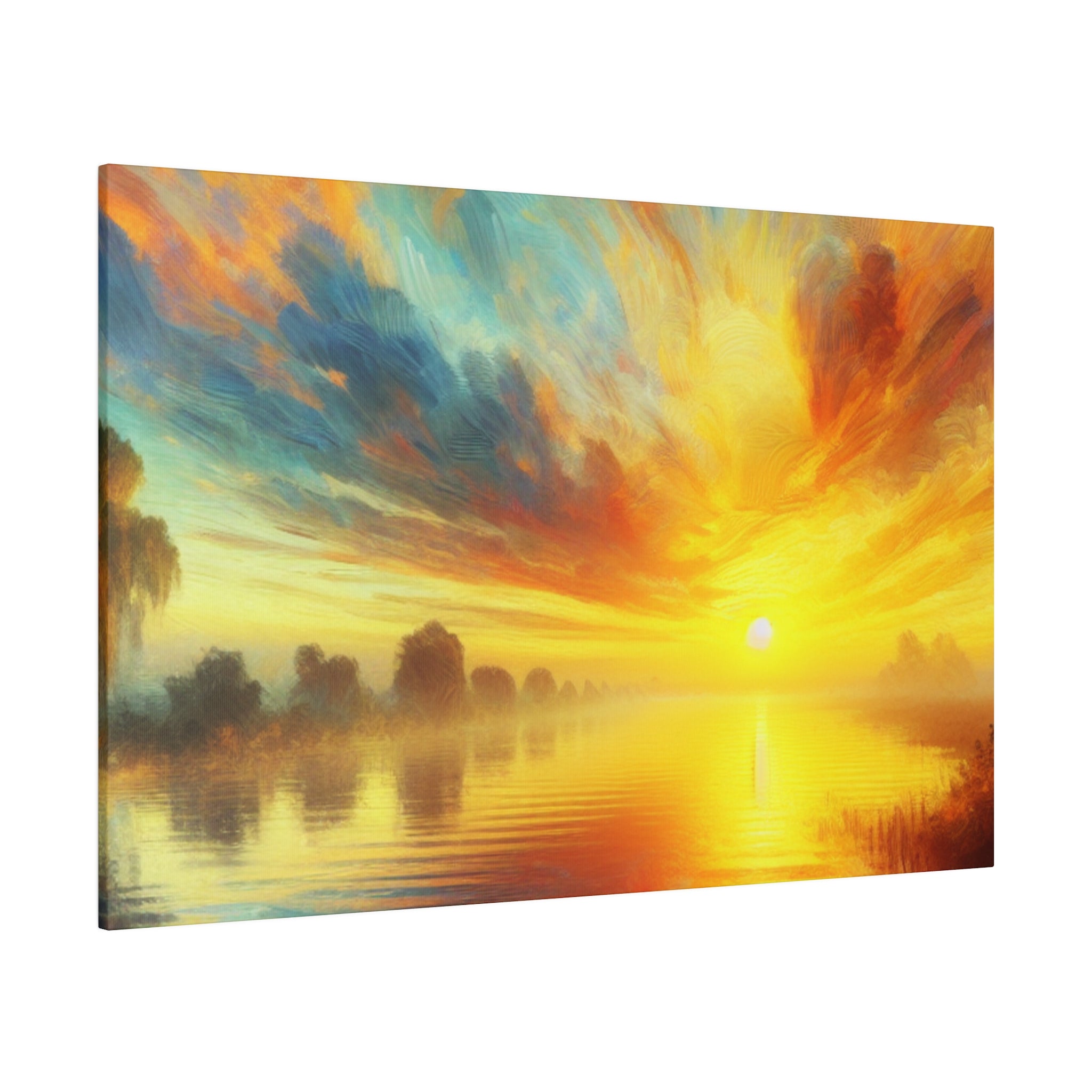 Tranquil Water Nature Sunrise Painting Canvas