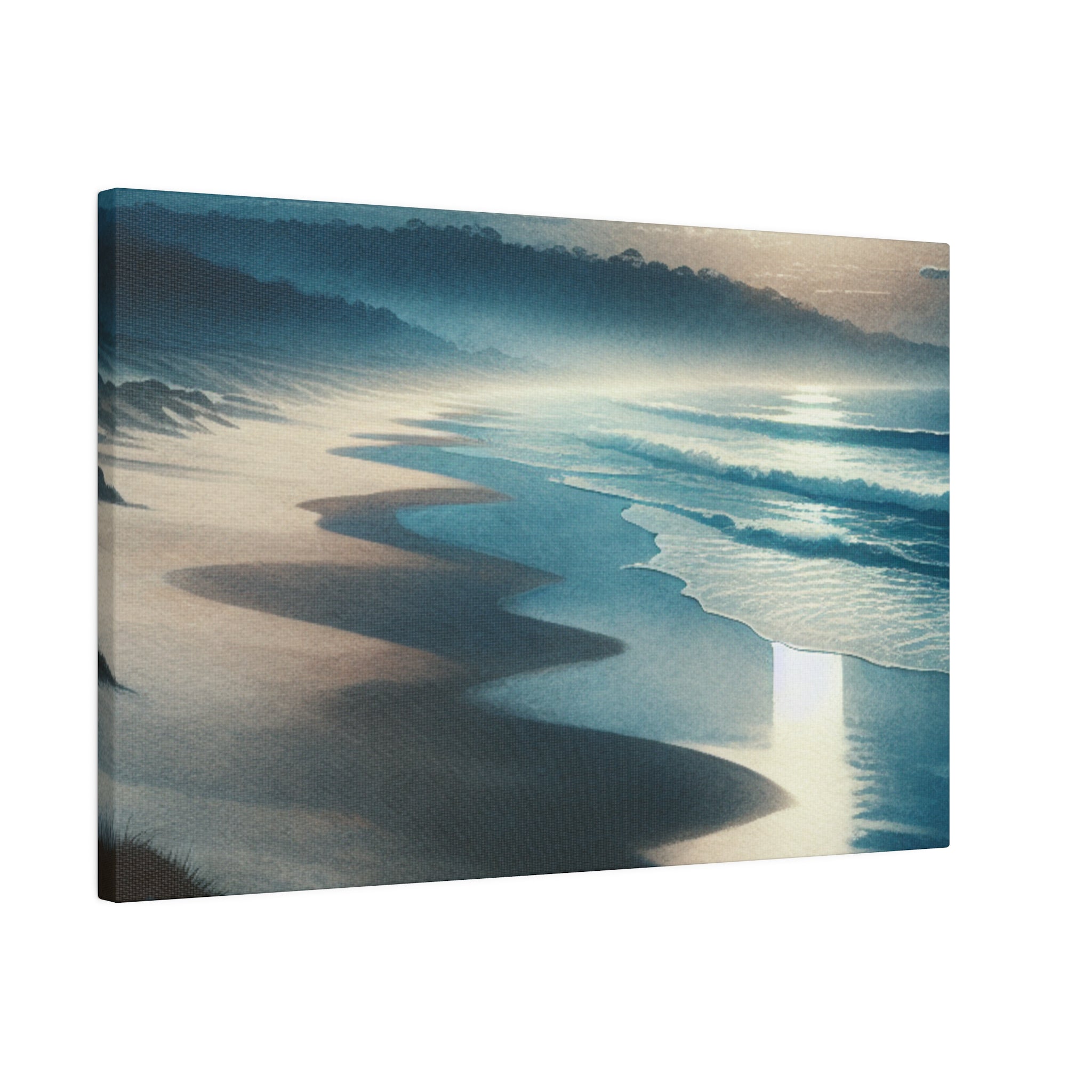 Blue Tranquil Tonalism Beach Painting Canvas