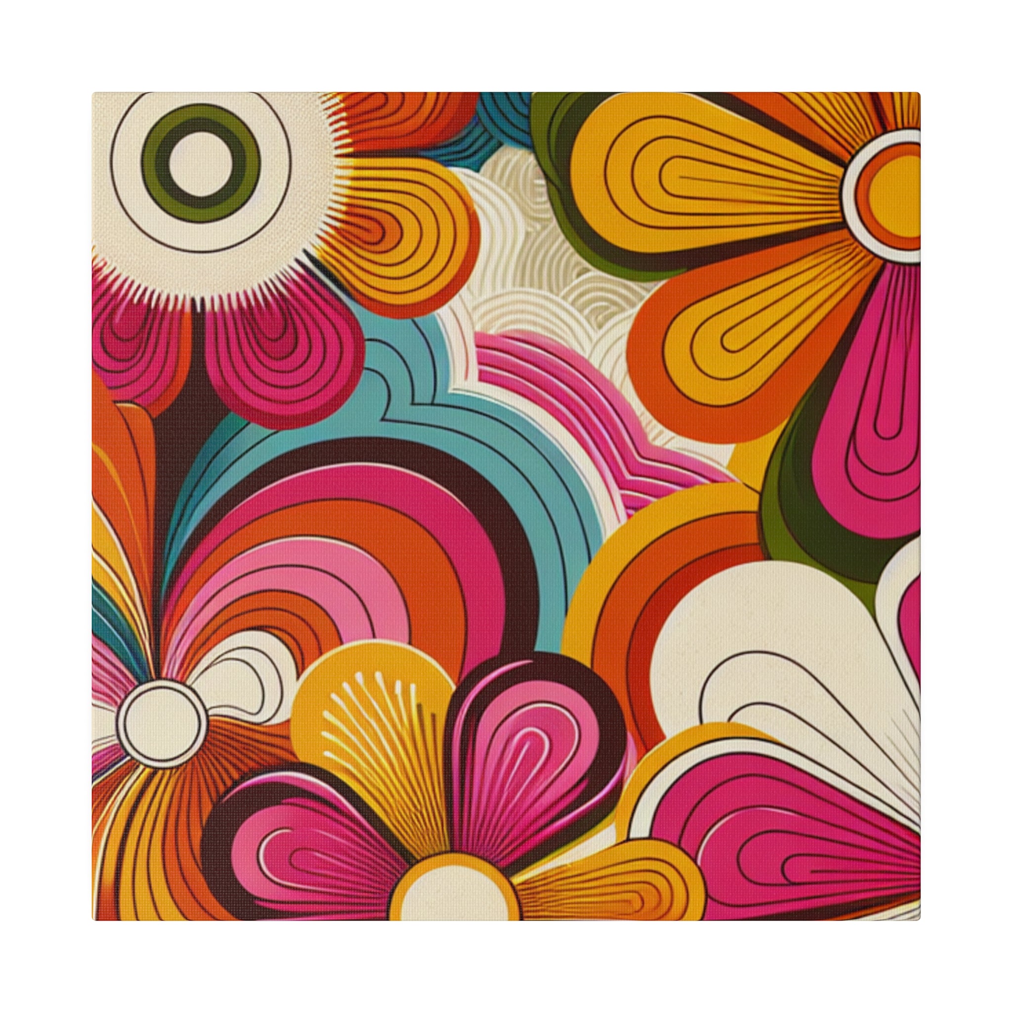 Psychedelic Petals Floral Wall Art 70s Artwork Canvas